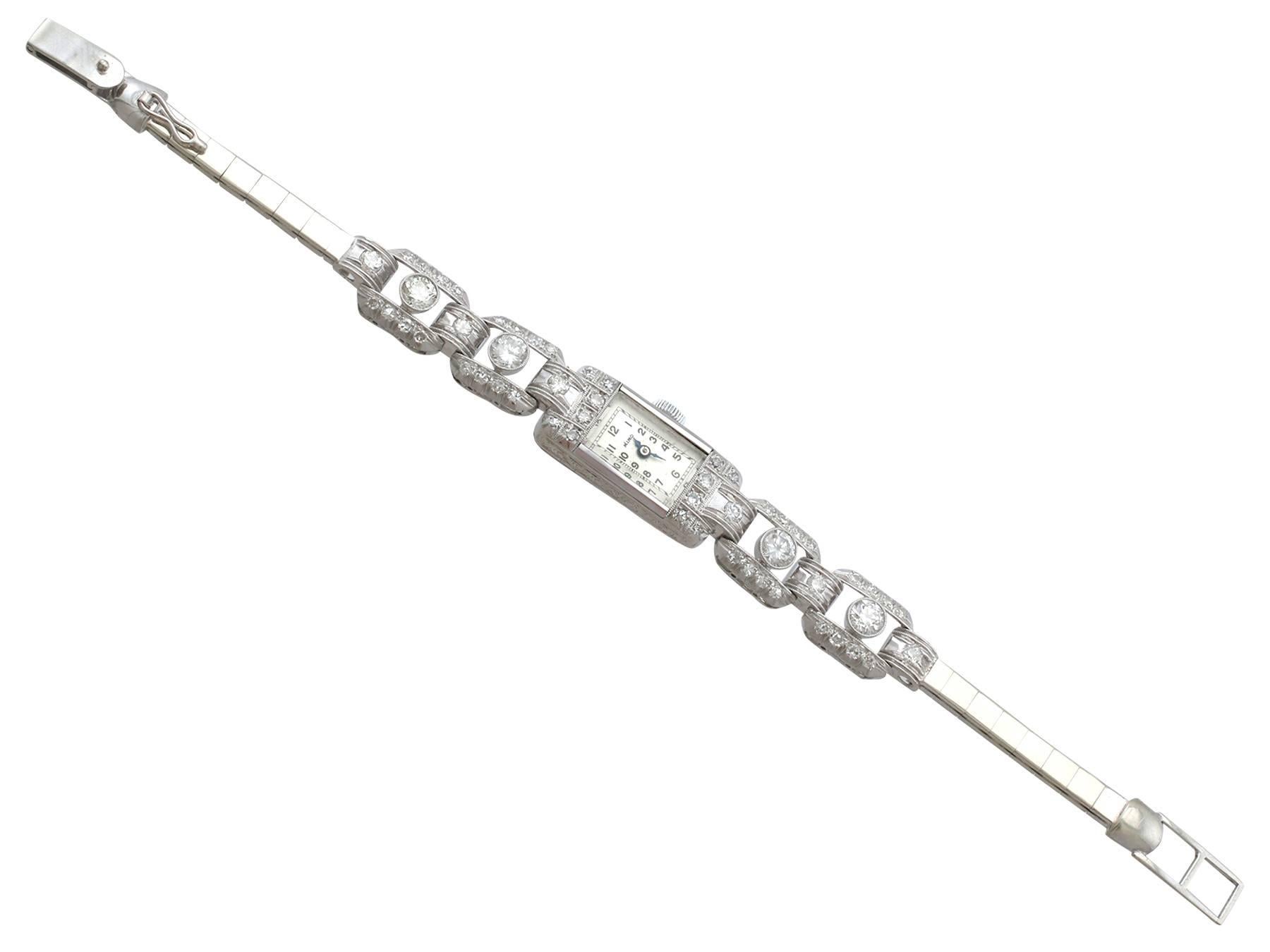 1940s Mimo Ladies Platinum White Gold Diamond Cocktail Wristwatch 1