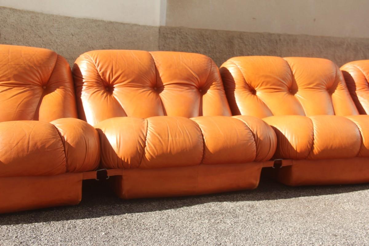 Mimo Modular Sofa Rino Maturi 1970 Cognac Leather Italian Design Nuvolone Sofa 2