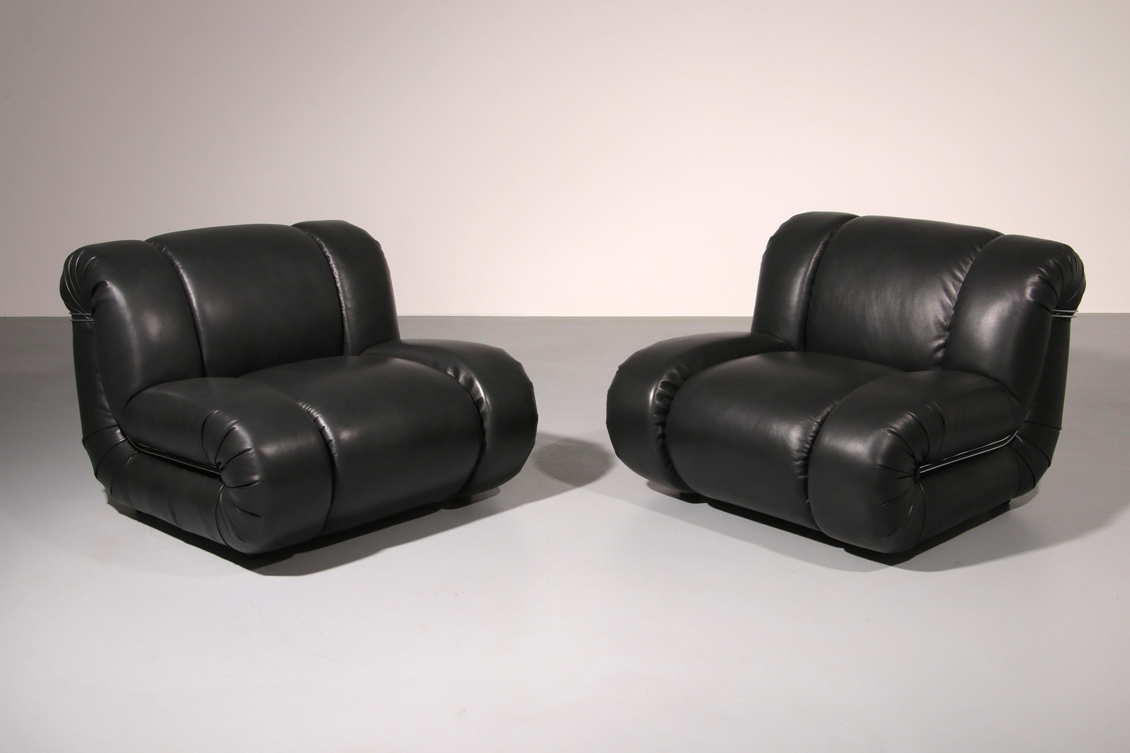 Mid-Century Modern Mimo Padova Black Leader Modulaire Chaises longues 