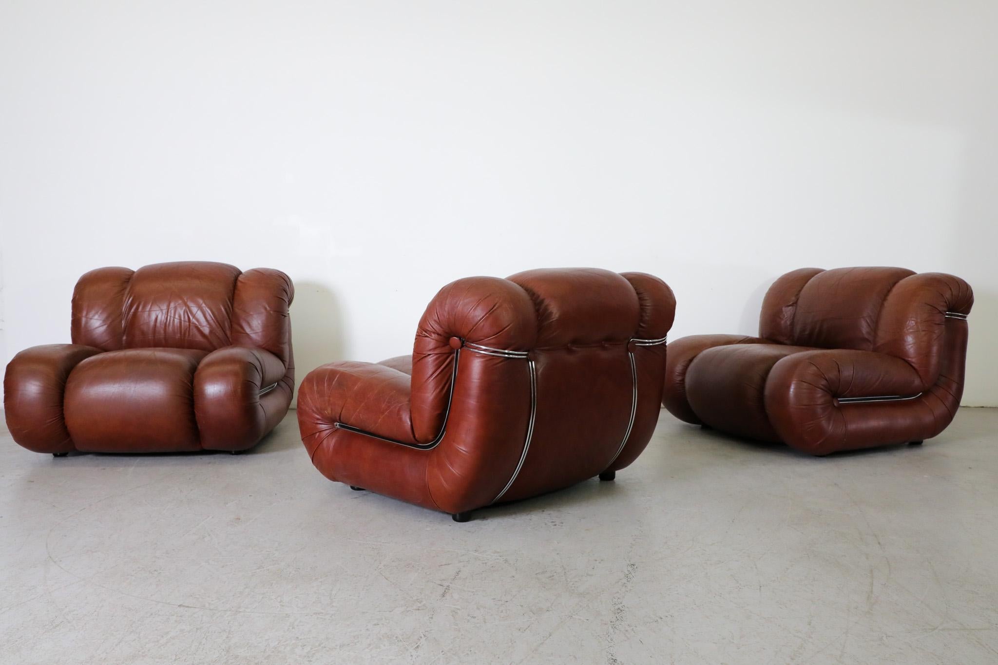 Mimo Padova Velasquez Modulares Sofa aus braunem Leder und Chrom, Italien 1970er im Angebot 4