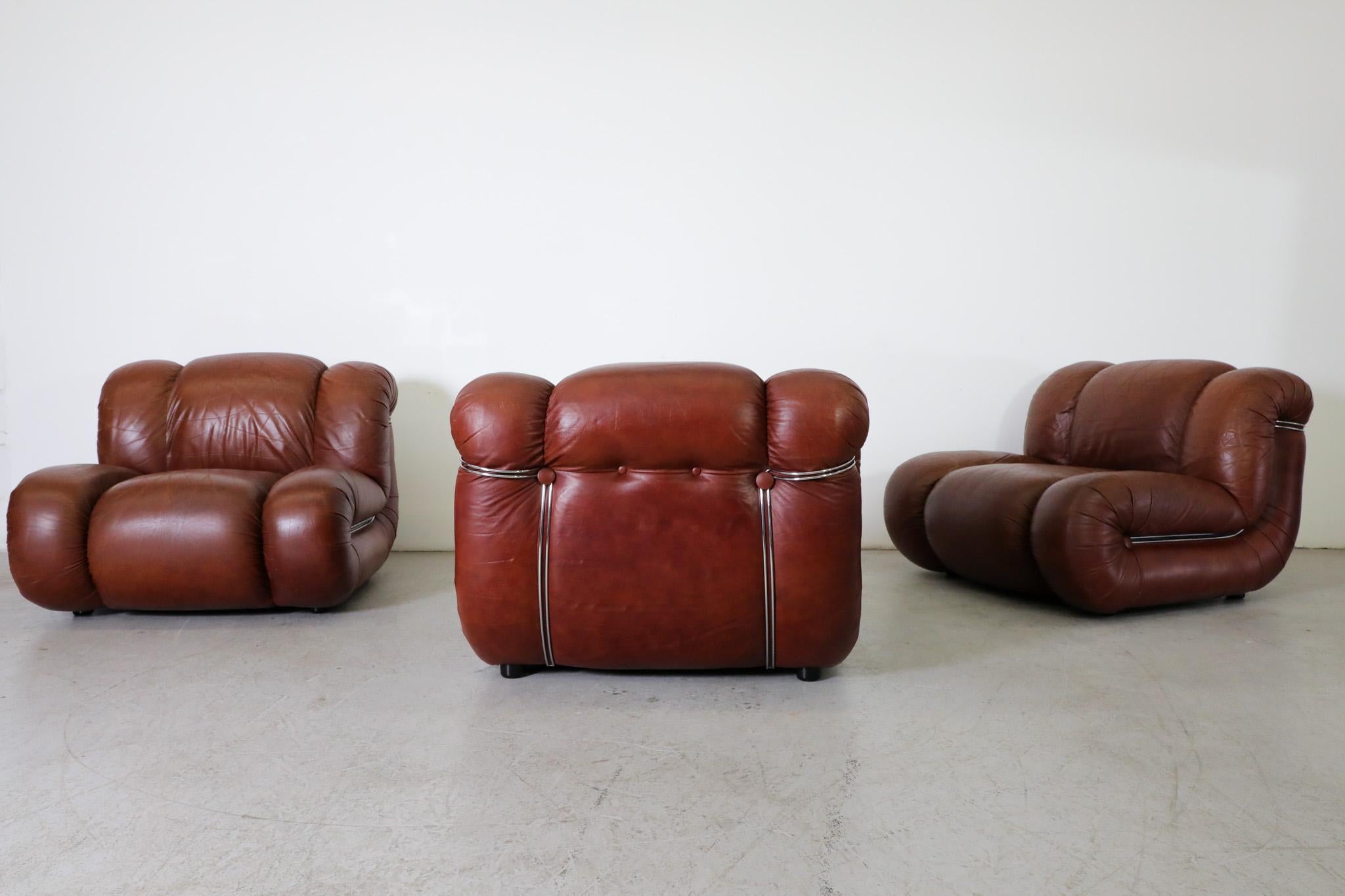 Mimo Padova Velasquez Modulares Sofa aus braunem Leder und Chrom, Italien 1970er im Angebot 5