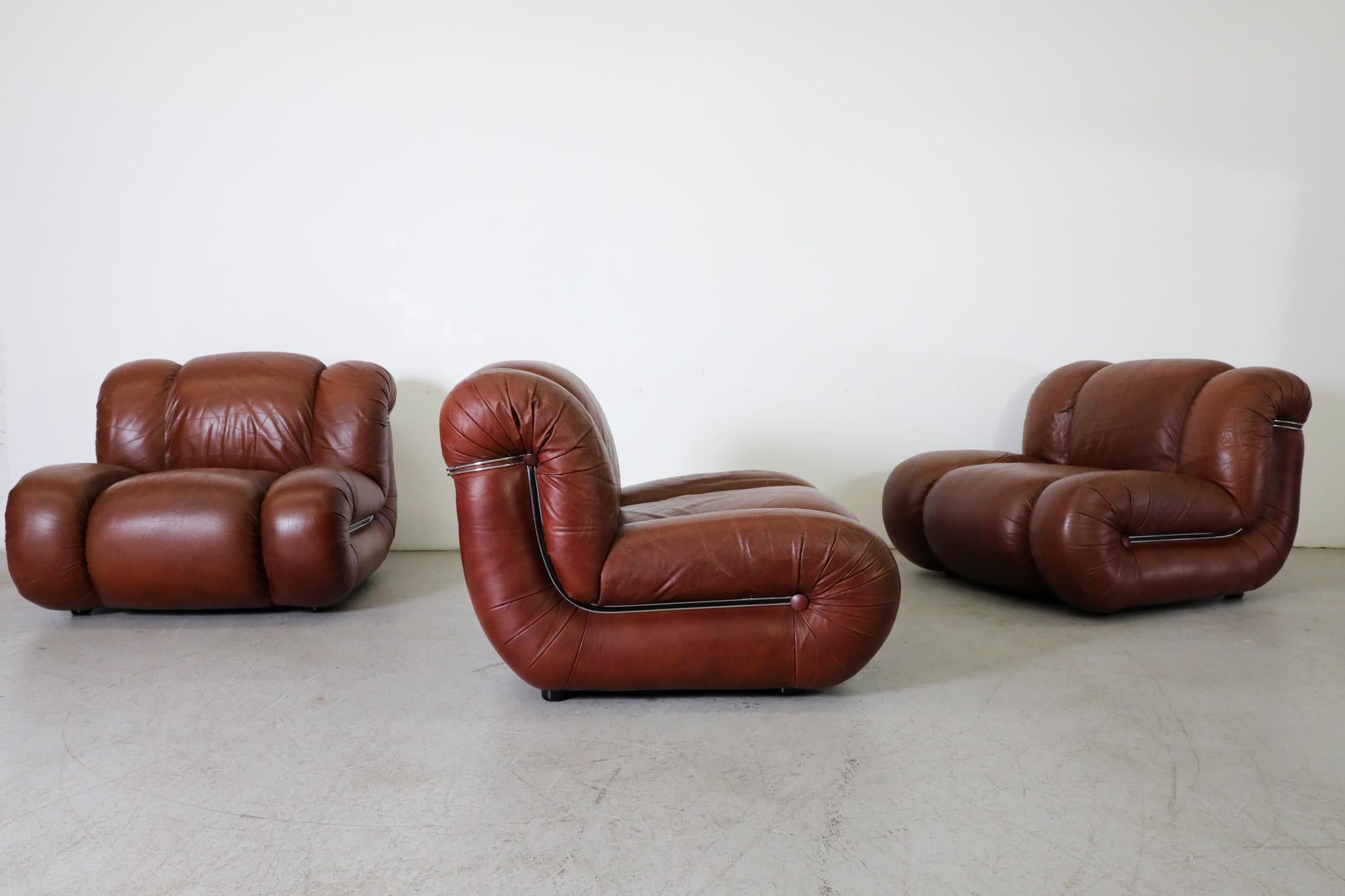 Mimo Padova Velasquez Modulares Sofa aus braunem Leder und Chrom, Italien 1970er im Angebot 6