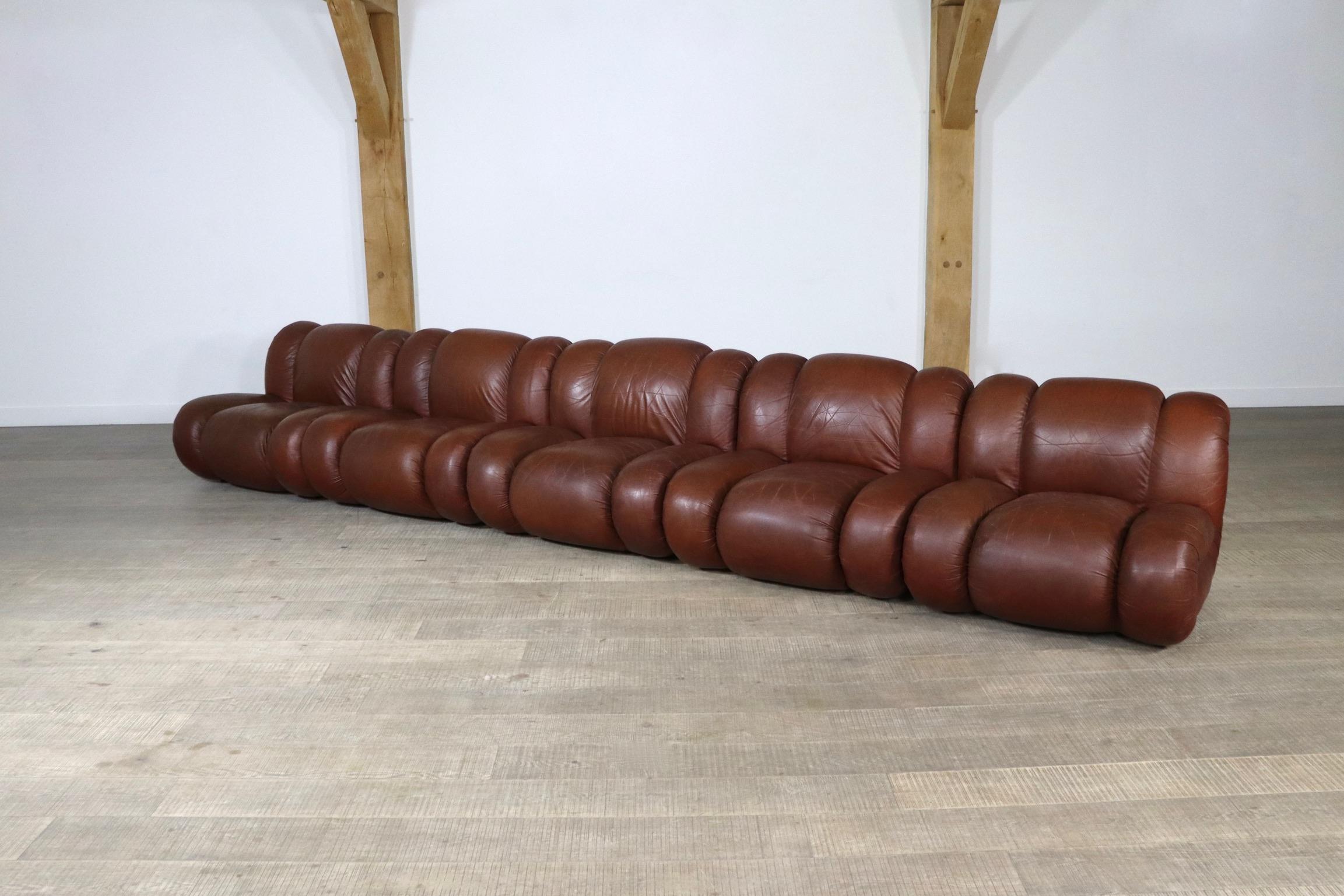 Mimo Padova Velasquez Modular Sofa in Brown Leather and Chrome, Italy, 1970s 9