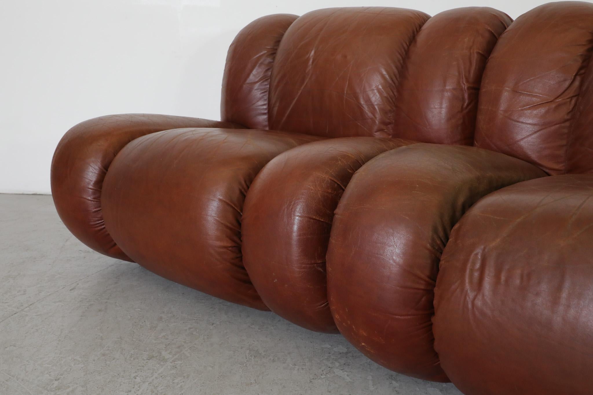 Mimo Padova Velasquez Modular Sofa In Brown Leather And Chrome, Italy 1970s For Sale 11