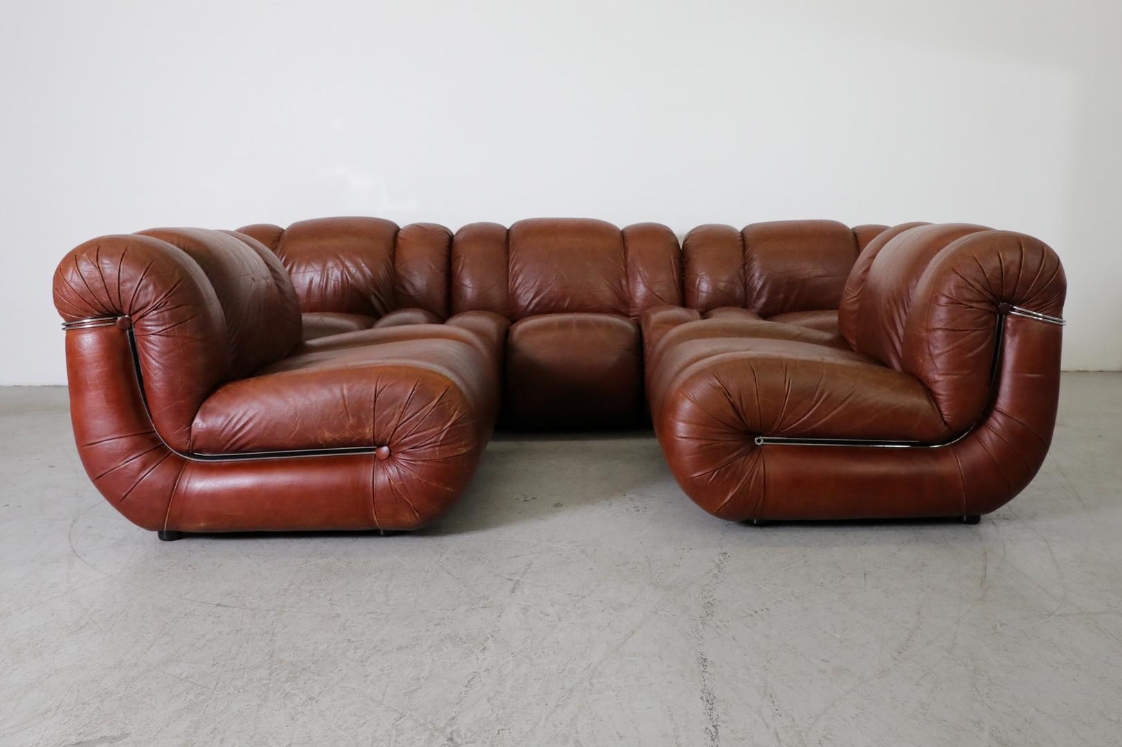 Mimo Padova Velasquez Modulares Sofa aus braunem Leder und Chrom, Italien 1970er im Angebot 14