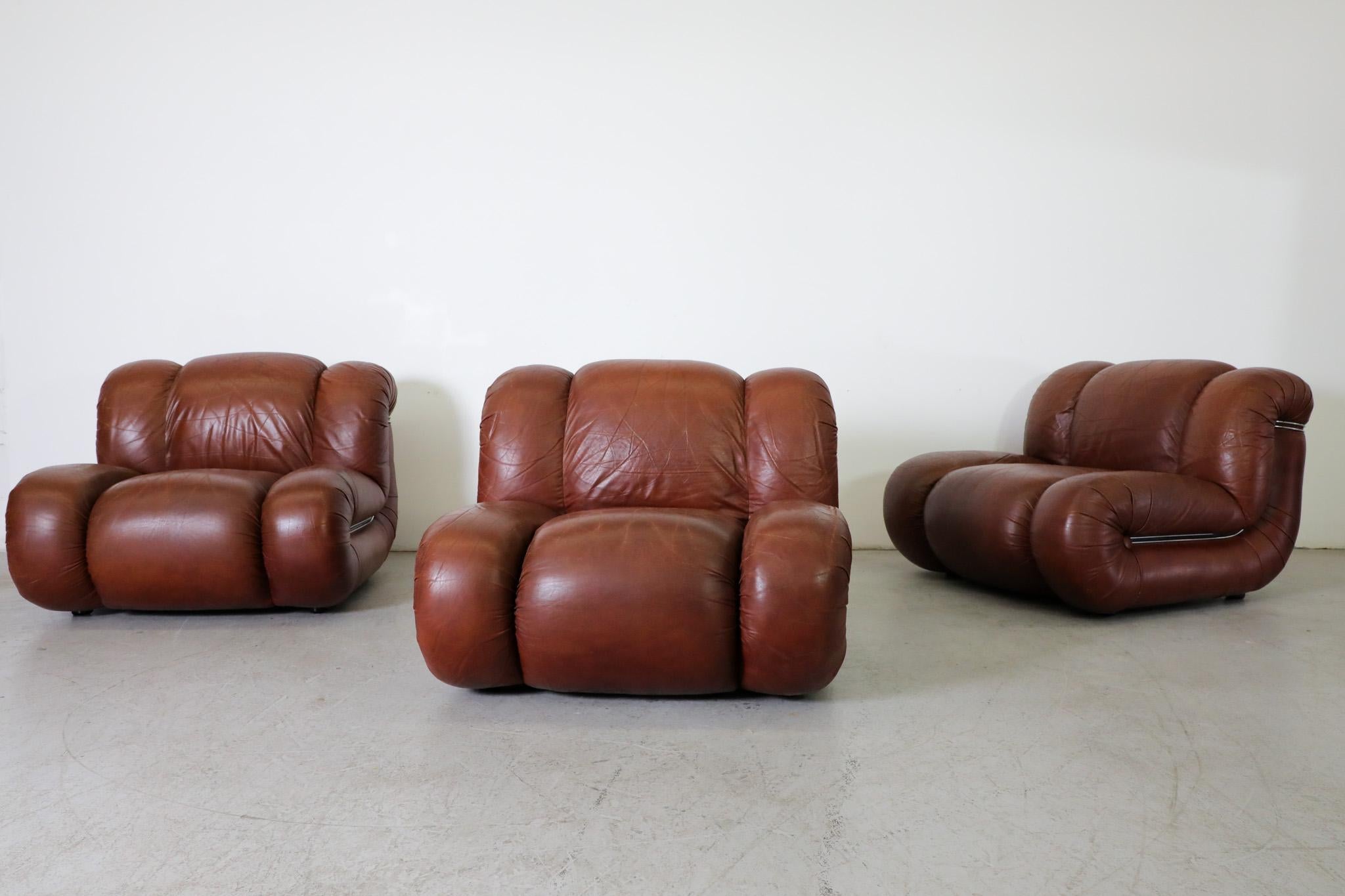Mimo Padova Velasquez Modulares Sofa aus braunem Leder und Chrom, Italien 1970er im Angebot 1