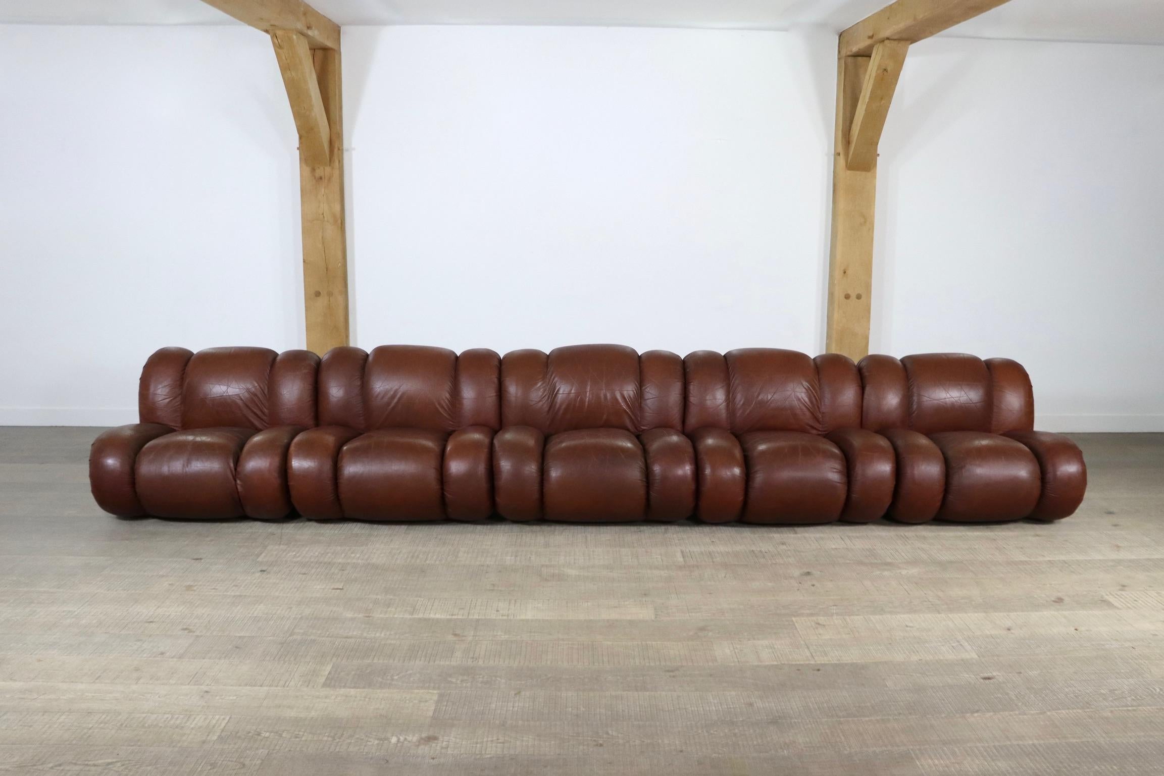 Mimo Padova Velasquez Modular Sofa in Brown Leather and Chrome, Italy, 1970s 4