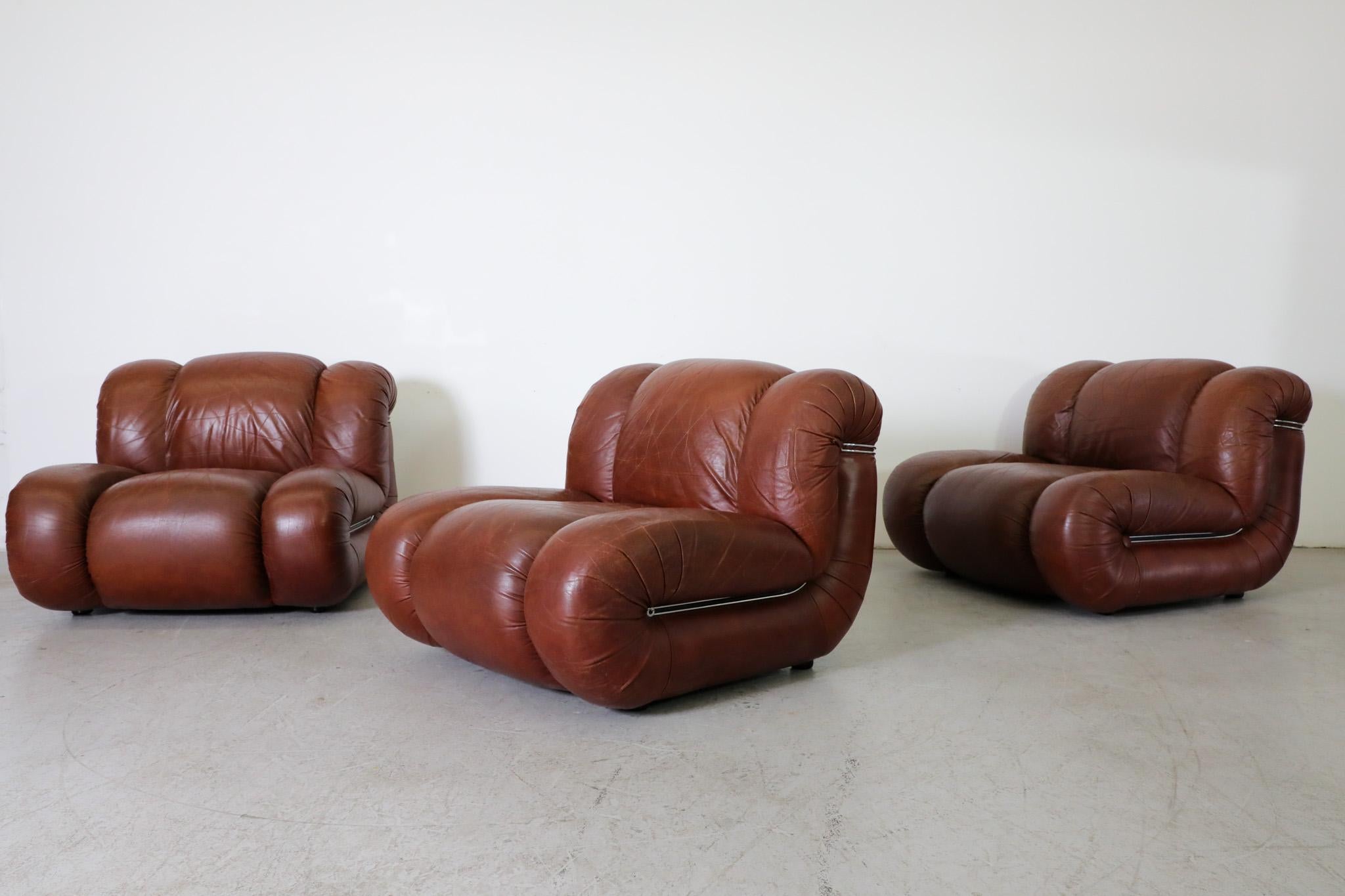 Mimo Padova Velasquez Modulares Sofa aus braunem Leder und Chrom, Italien 1970er im Angebot 2