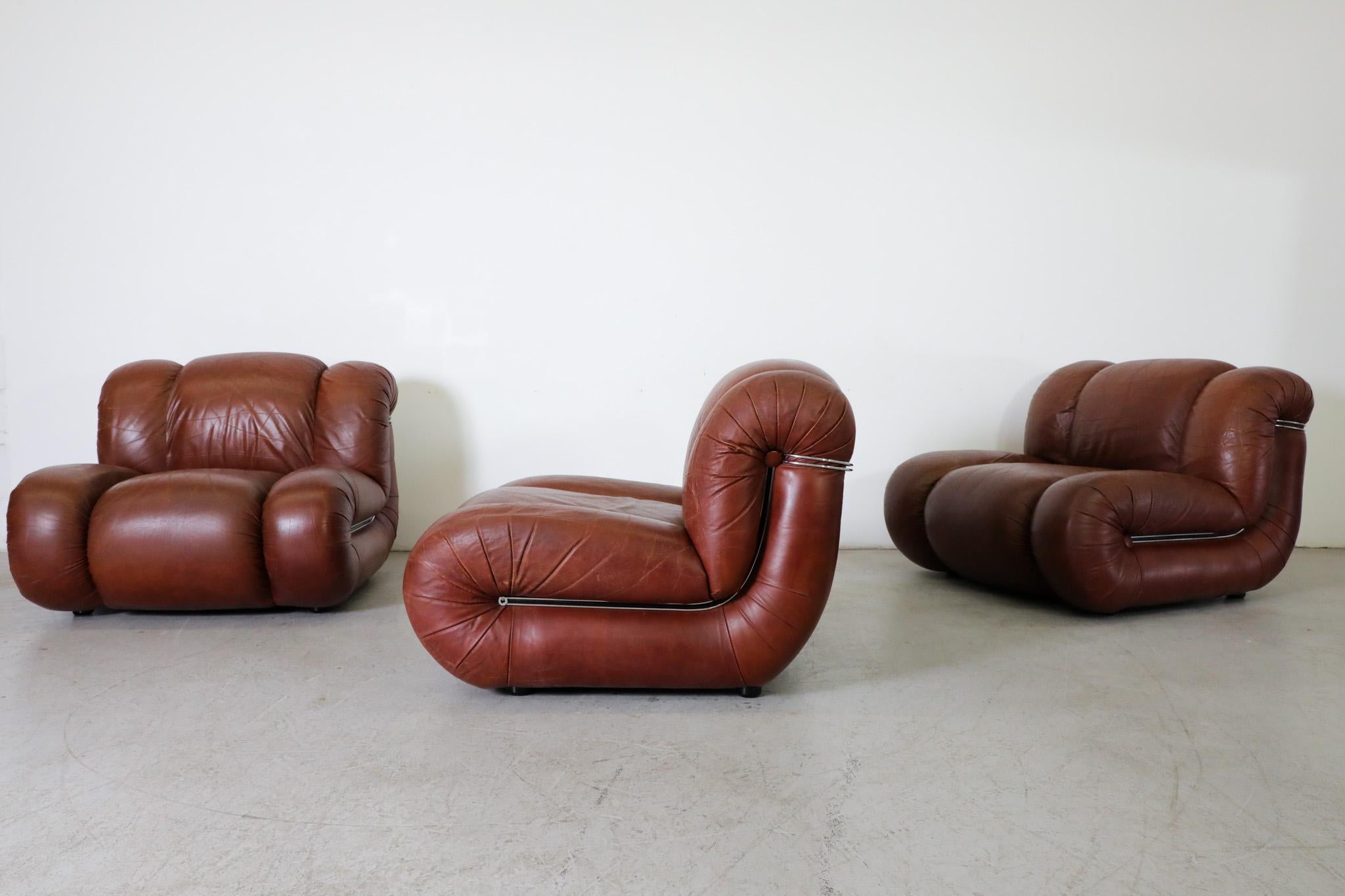 Mimo Padova Velasquez Modulares Sofa aus braunem Leder und Chrom, Italien 1970er im Angebot 3