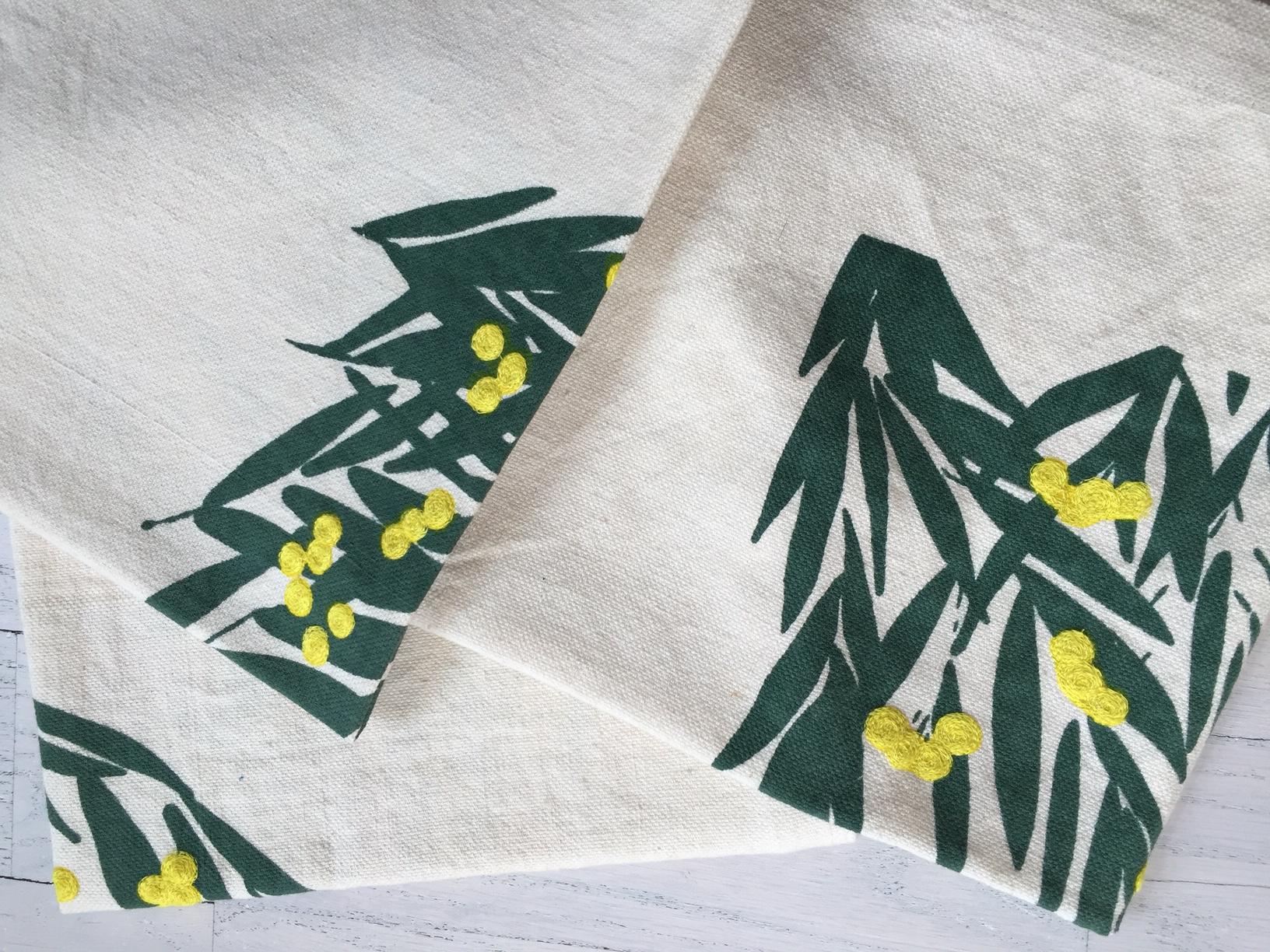 Embroidered Mimosa Napkins by Donald Sultan For Sale