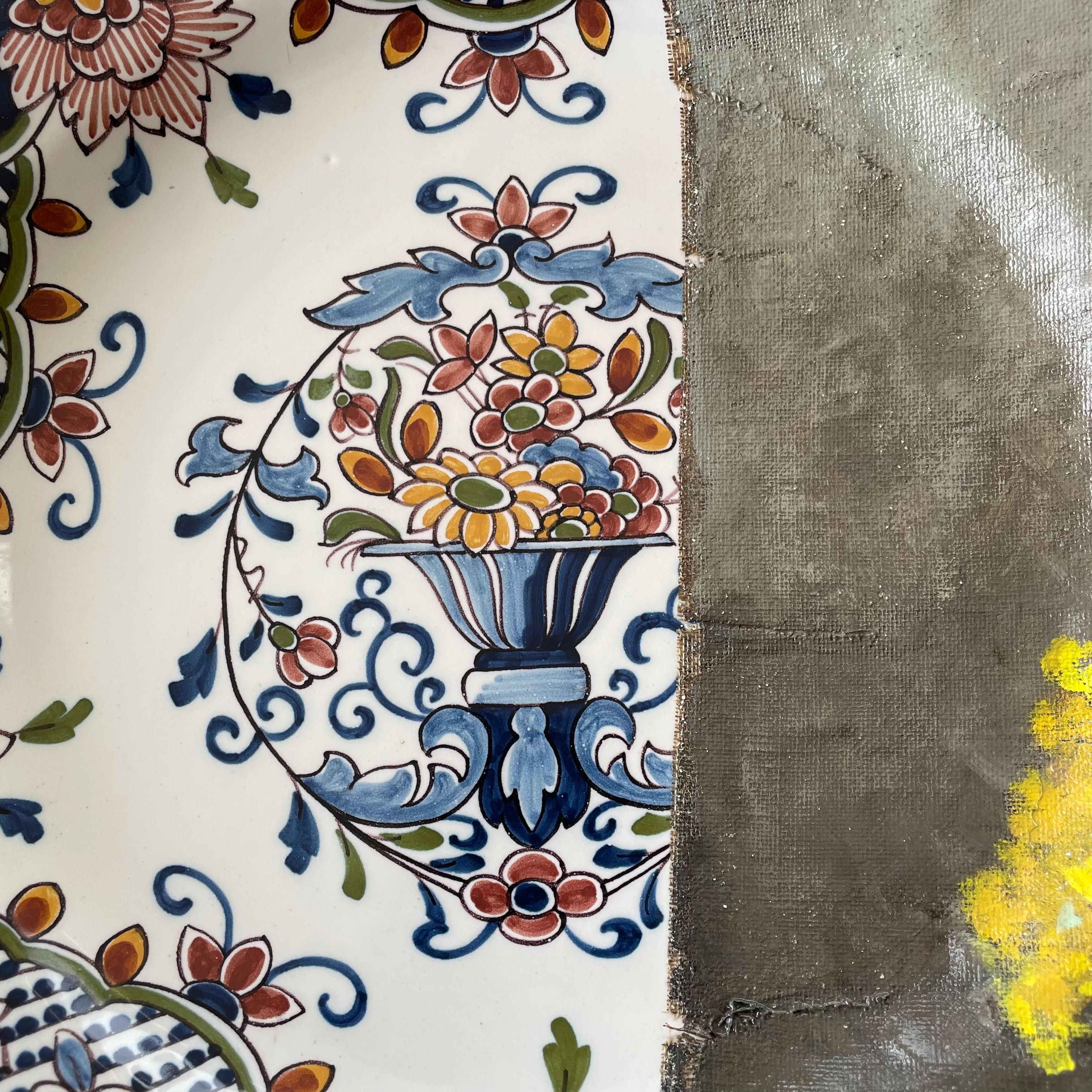 Wall Art Installation: Ceramic Plates/Oil on Canvas - 