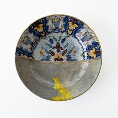 Installation murale : Assiettes en céramique/Oil sur toile - "Mimosas in Green Vase"