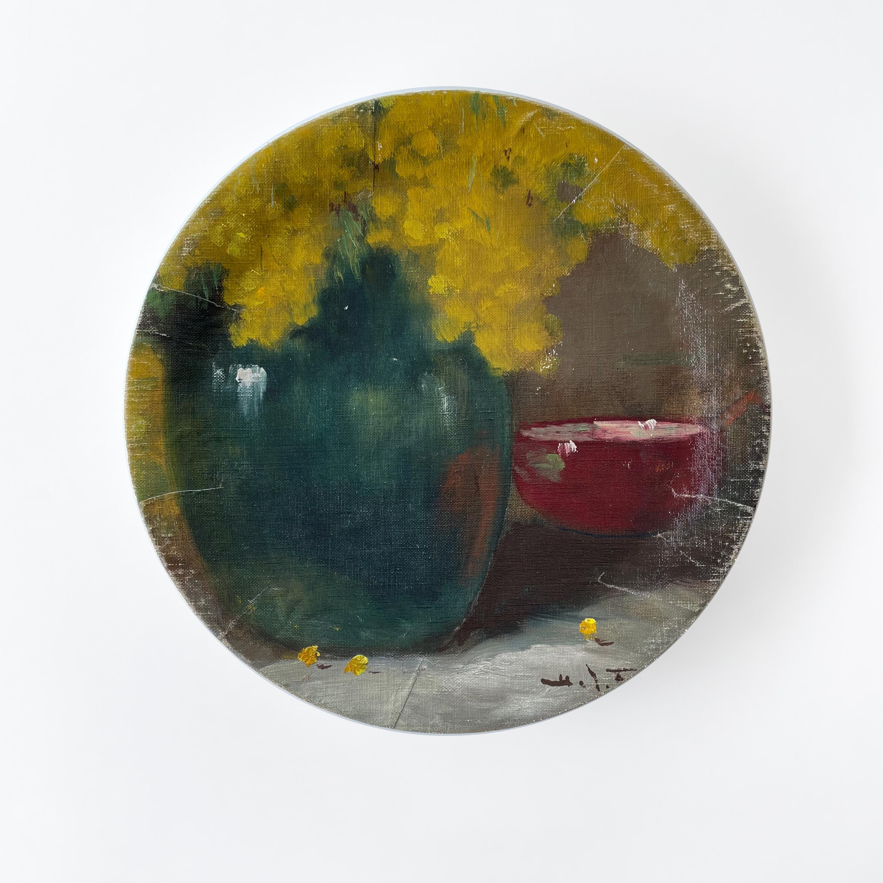 Wall Art Installation: Ceramic Plates/Oil on Canvas - 