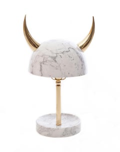Min Lilla Viking Carrara Marble Table Lamp with Polished Brass Horns