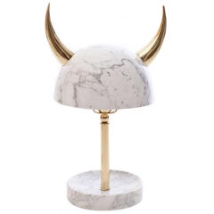 Min Lilla Viking Carrara Marble Table Lamp with Polished Brass Horns
