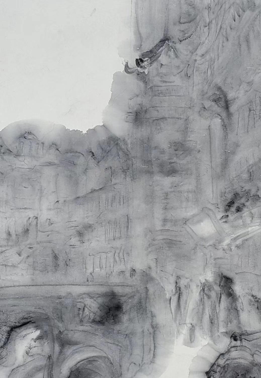 Pittura a inchiostro cinese-Paesaggio- L'ultimo inverno-estate n. 2 - Figurative Painting Grigio di Min Ying