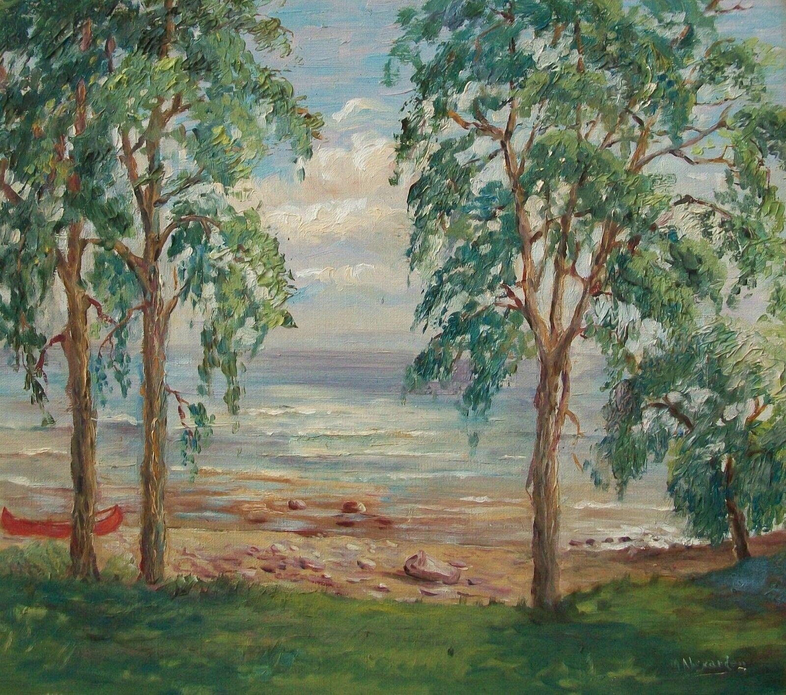 Wilhelmina 'Mina' Alexander (1871-1961) - 'Along the Shore Lake Ontario' - Impressionist landscape oil painting on canvas (mounted to panel) - antique original giltwood frame with glass liner - signed lower right - Canada - early 20th