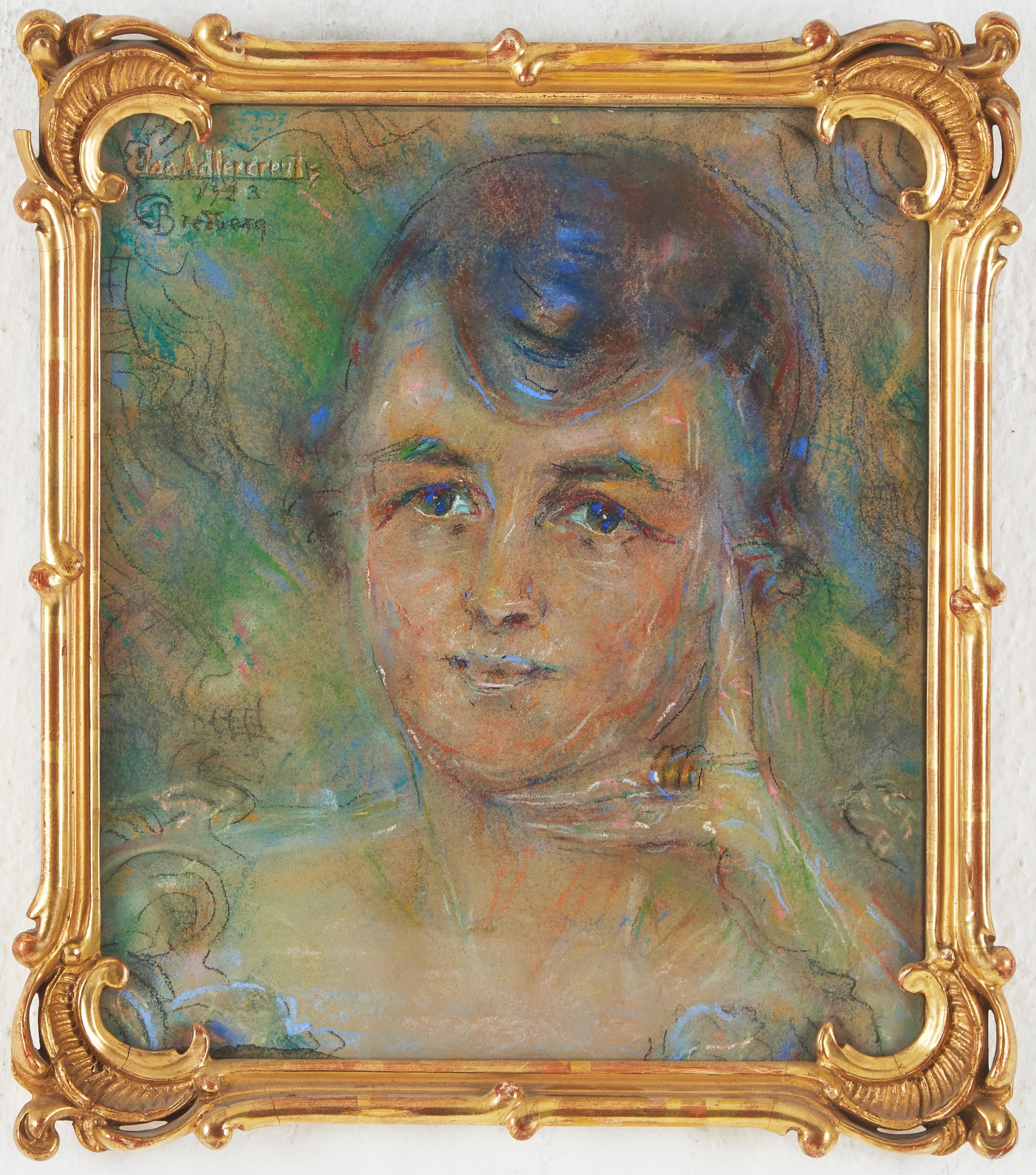 Mina Carlson-Bredberg Portrait Painting - Portrait of a Woman, Expressionist Pastel on Cardboard, Signed, 1923