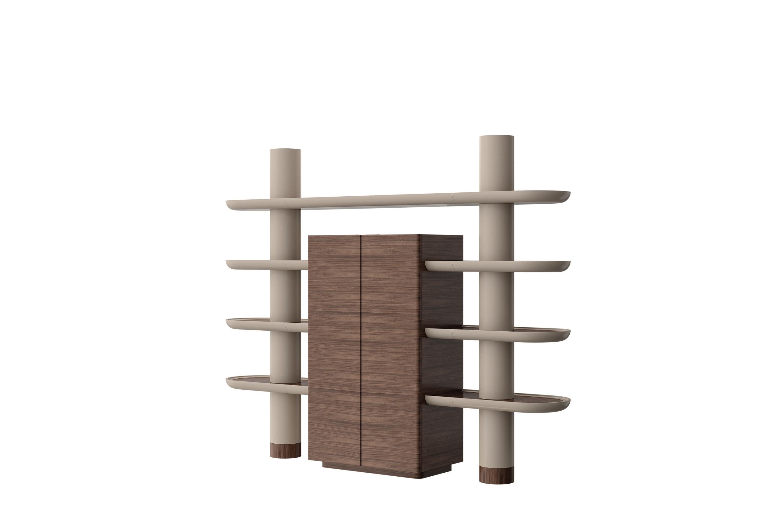Post-Modern Mina Int 1, Walnut Modular Bookcase Library Wall Units by Ultramobili For Sale