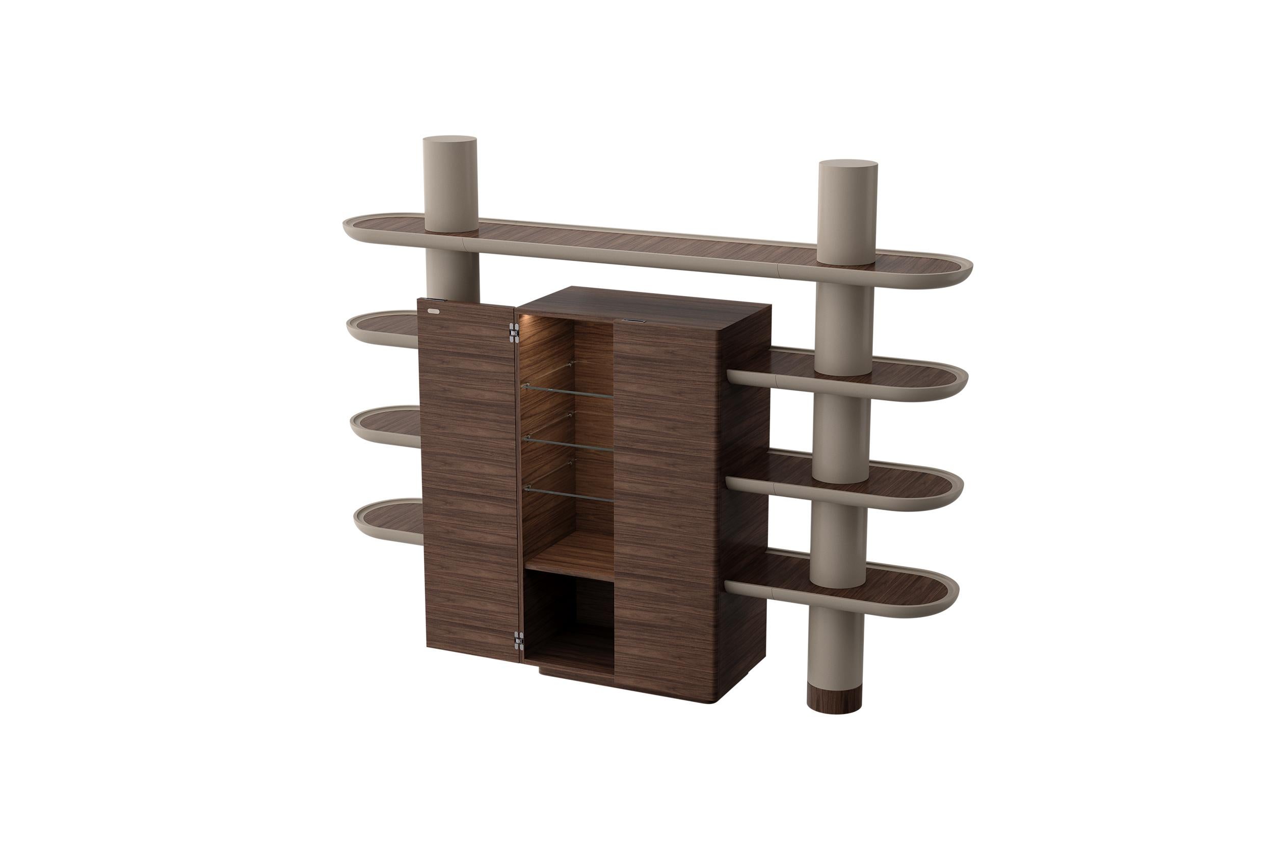 Italian Mina Int 1, Walnut Modular Bookcase Library Wall Units by Ultramobili For Sale