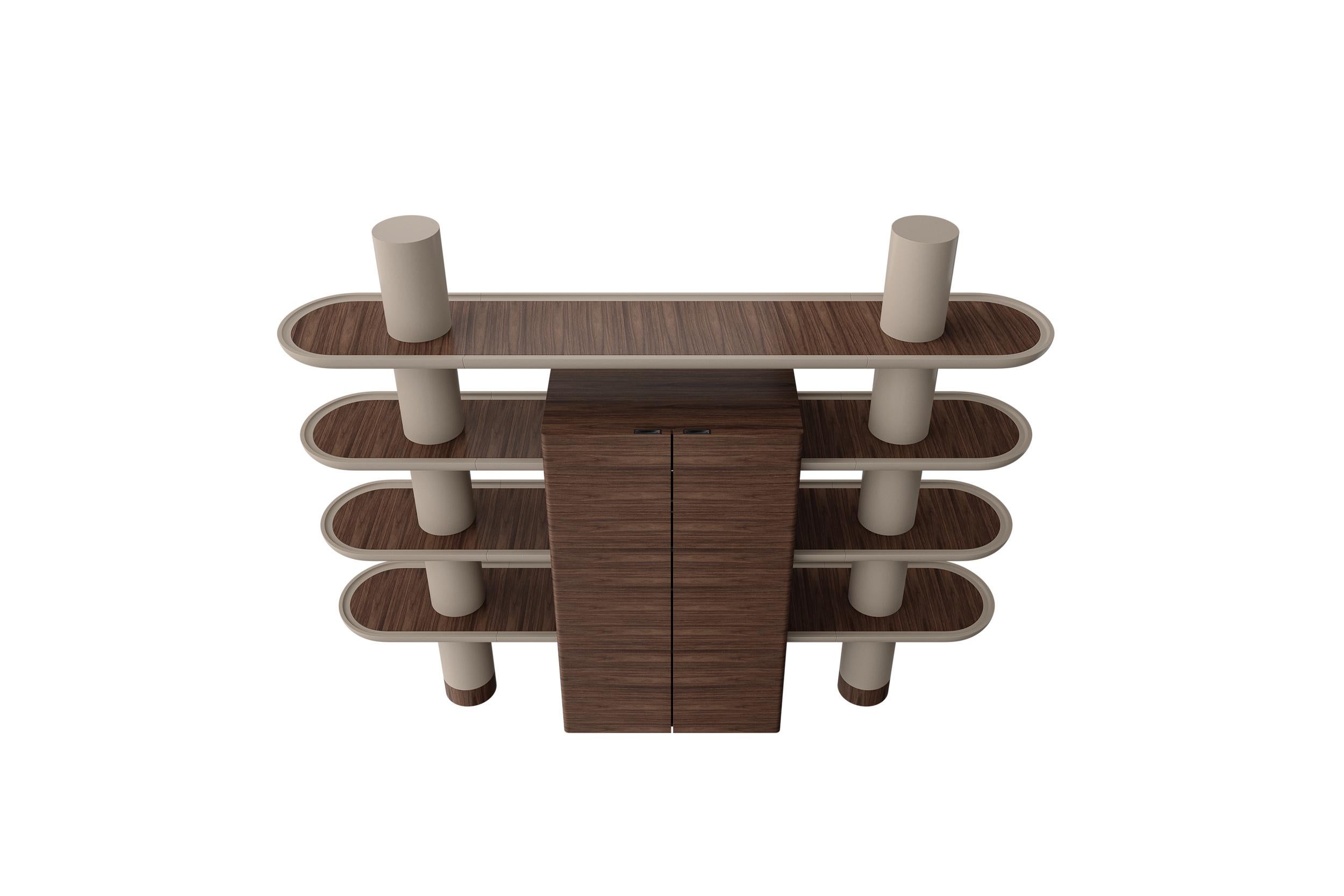Contemporary Mina Int 1, Walnut Modular Bookcase Library Wall Units by Ultramobili For Sale