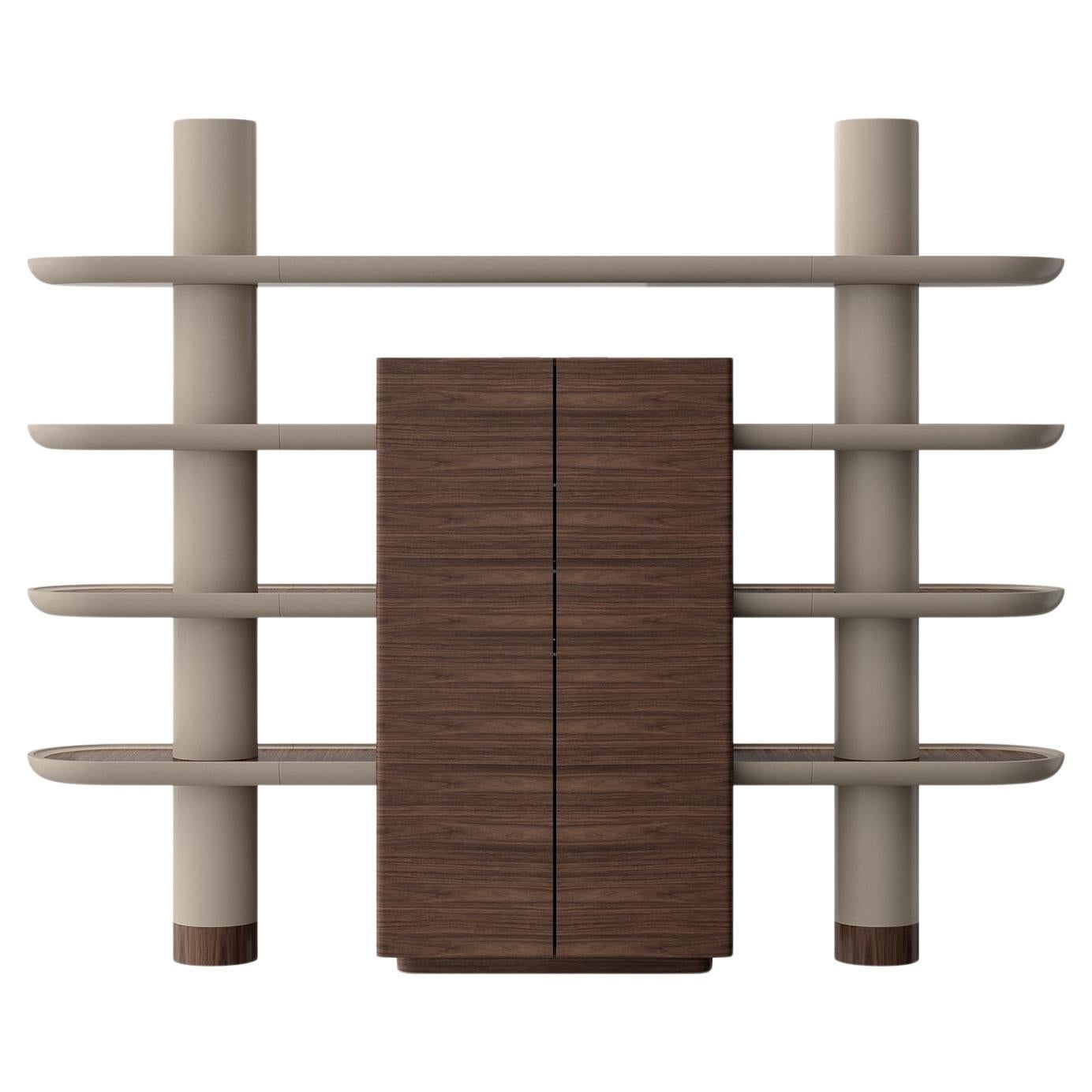 Mina Int 1, Walnut Modular Bookcase Library Wall Units by Ultramobili