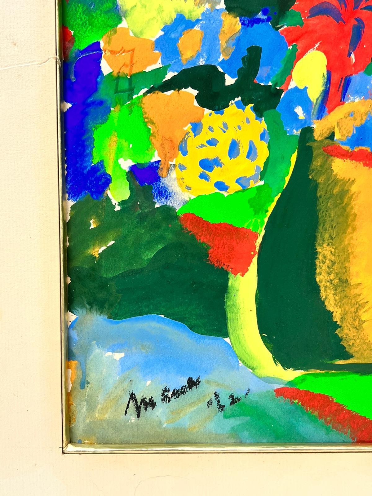 Nature morte coloriste française Fleurs dans une cruche Peinture originale signée - Cubisme Painting par Mina Loopuyt