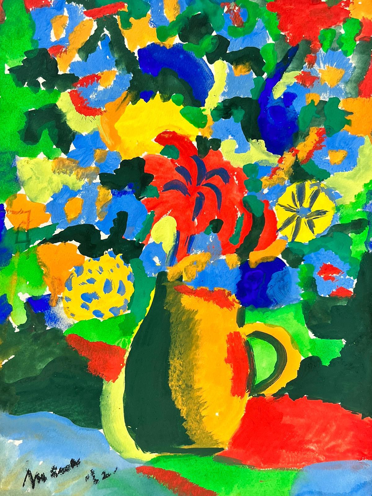 Französische farbenfrohe Stillleben-Blumen in Krug, signiert, Originalgemälde im Angebot 2