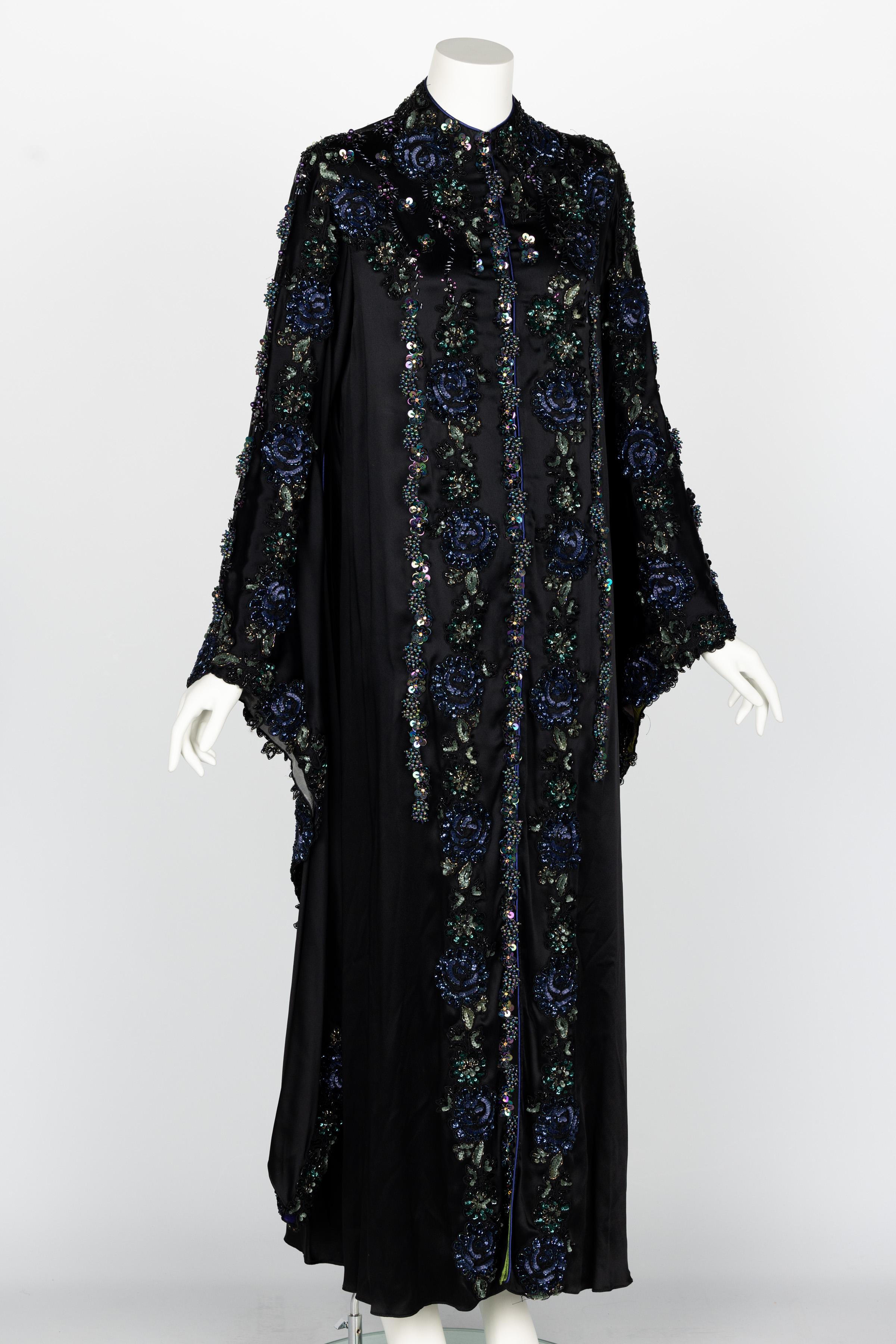 Mina Poe Paris Embellished Silk Caftan Dress In Excellent Condition In Boca Raton, FL