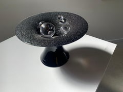 Hand-blown glass sculpture, Tabletop, Abstract Celestial Black and Clear Glass