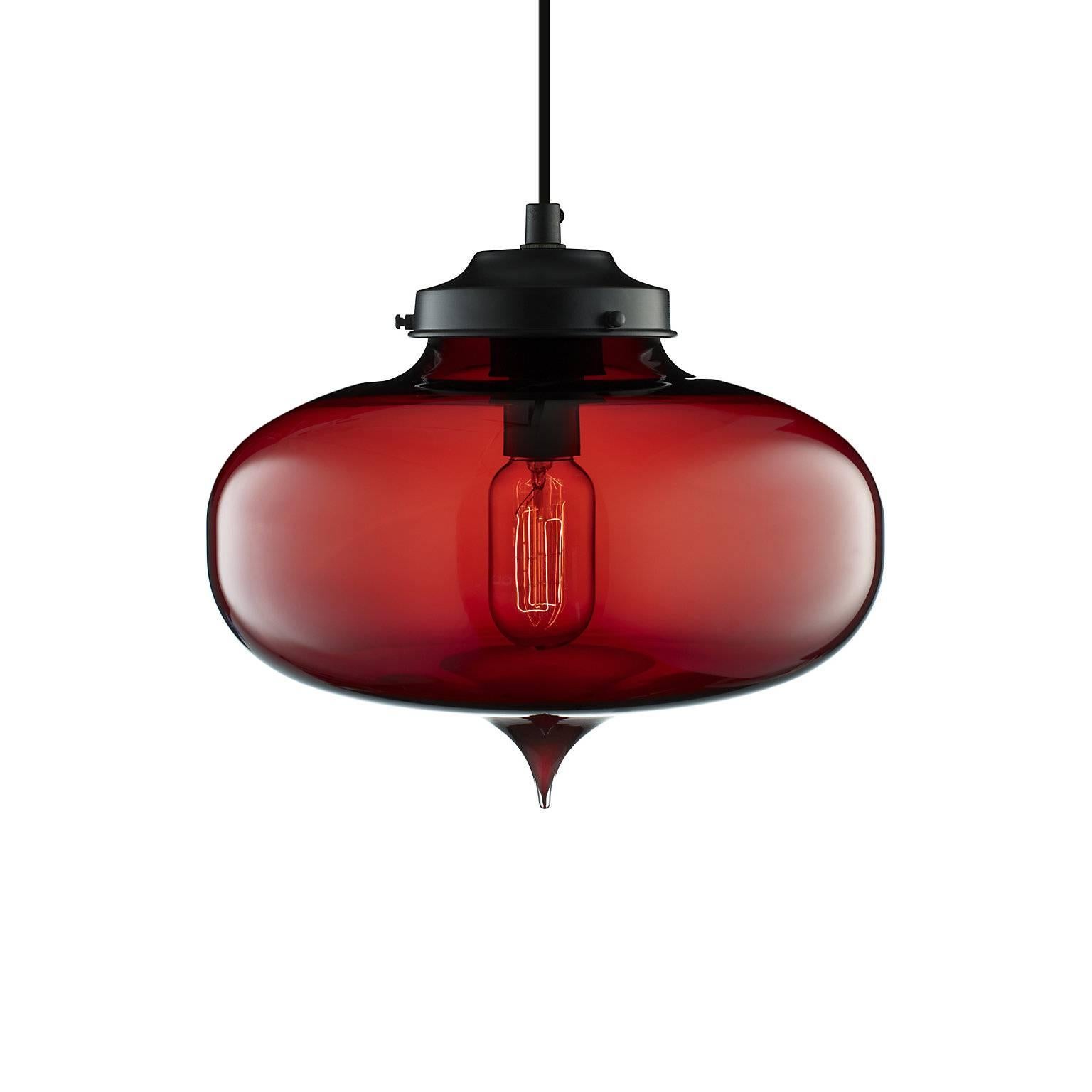 Minaret Crimson Handblown Modern Glass Pendant Light, Made in the USA For Sale