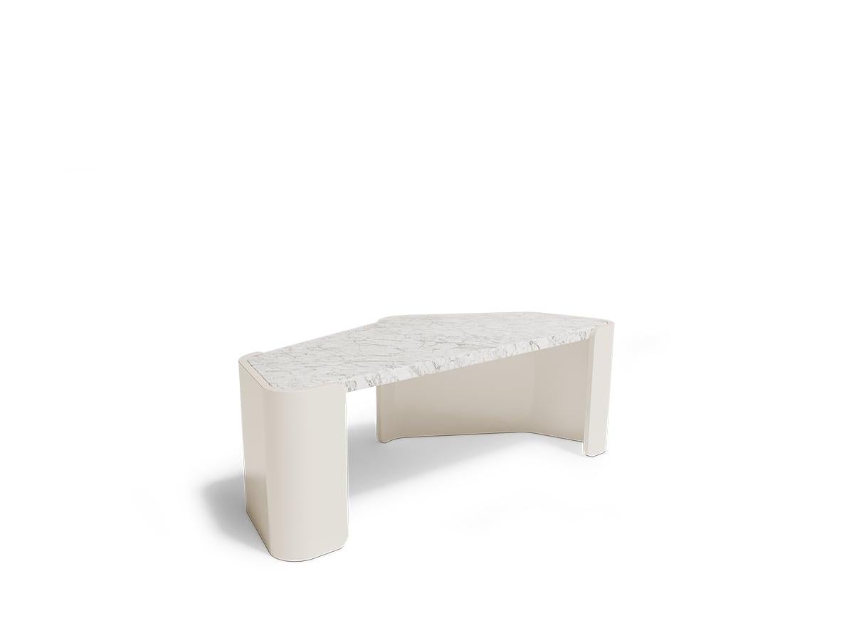The Contemporary Modern Minas Big Center Table by Caffe Latte is the bigger version of Minas Small Center Table. This version uses a marvelous Carrara marble top over a cream lacquered base and has a very interesting design, where strict lines over