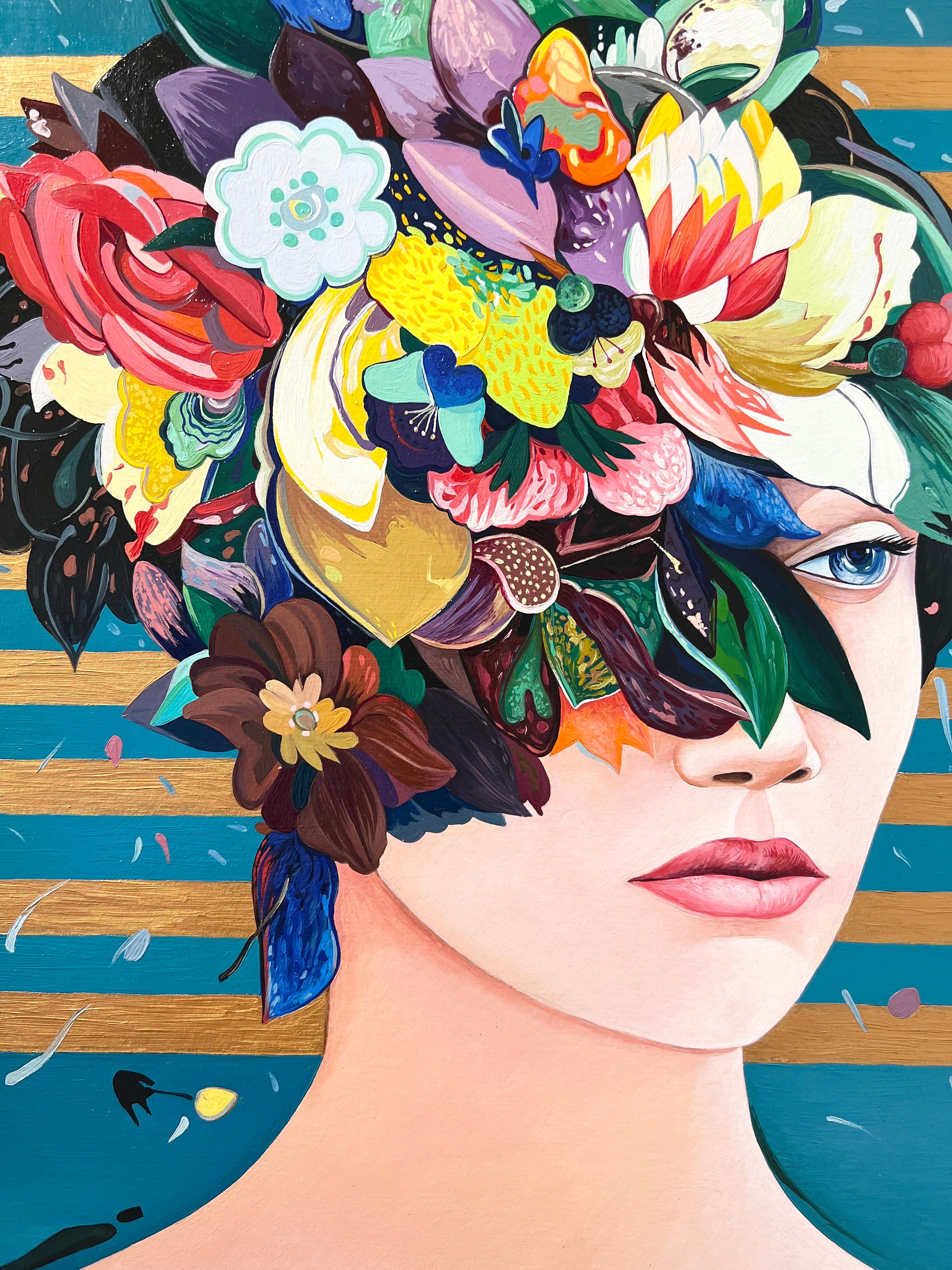 Contemporary Floral Portrait, Floral , Minas Halaj - Contemporain Painting par Minas Halaj 