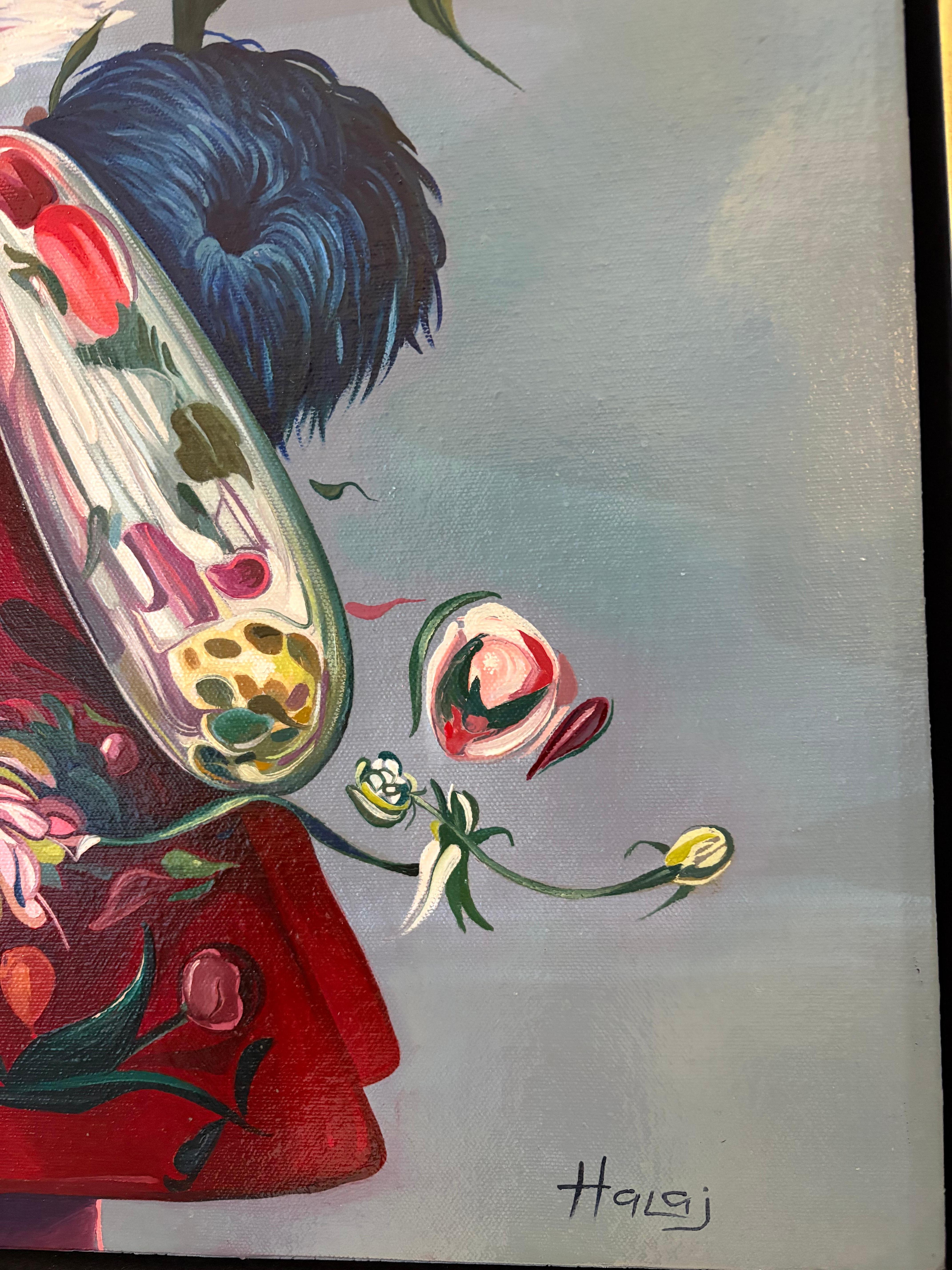 Floral Mickey, zeitgenössische Kunst der Blumen. (Zeitgenössisch), Painting, von Minas Halaj 