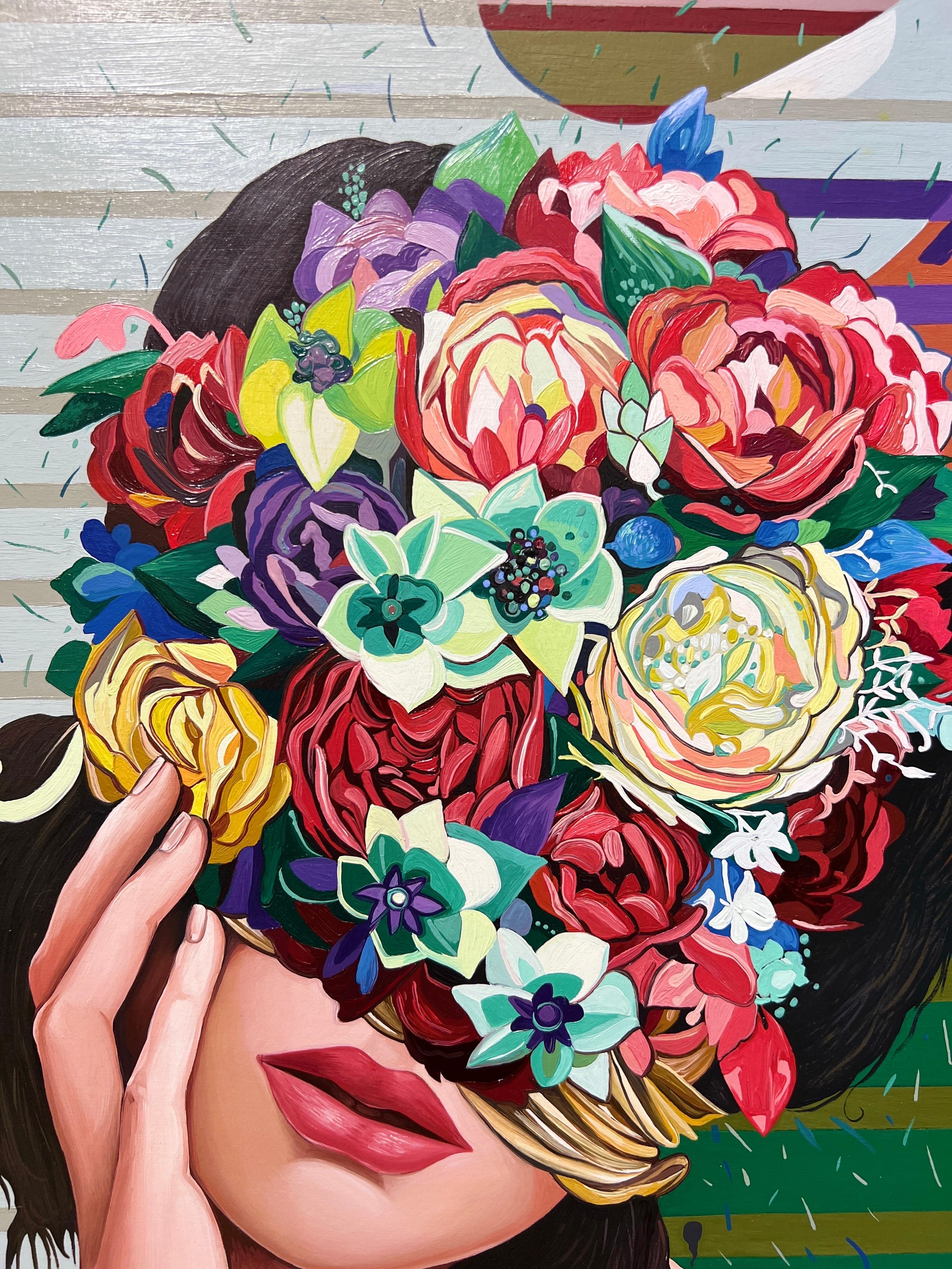 Retrato floral abstracto, Floral . - Painting de Minas Halaj 