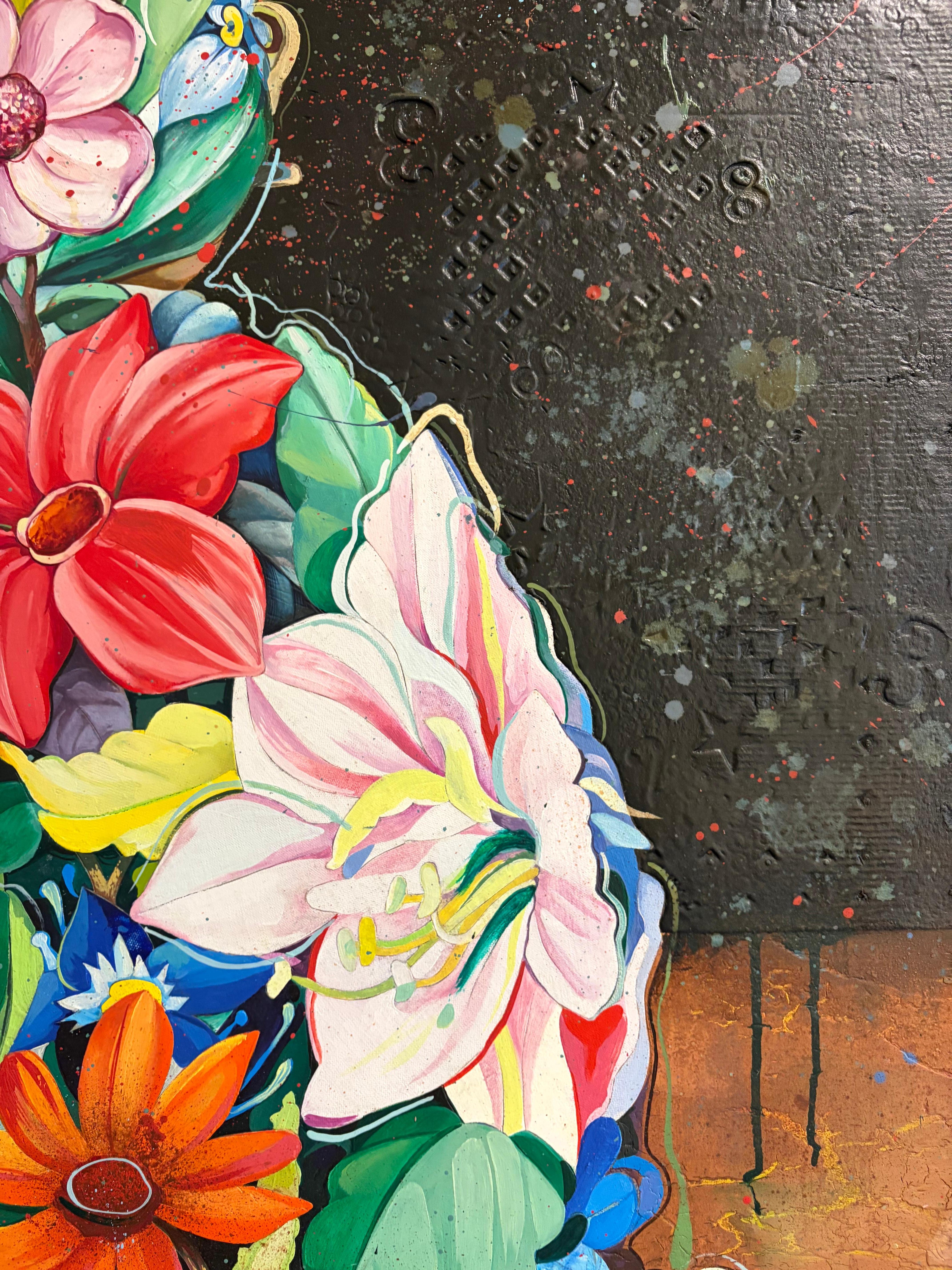 Kaninchen, florales Kaninchen, zeitgenössisches Kaninchen Ölgemälde. (Zeitgenössisch), Painting, von Minas Halaj 