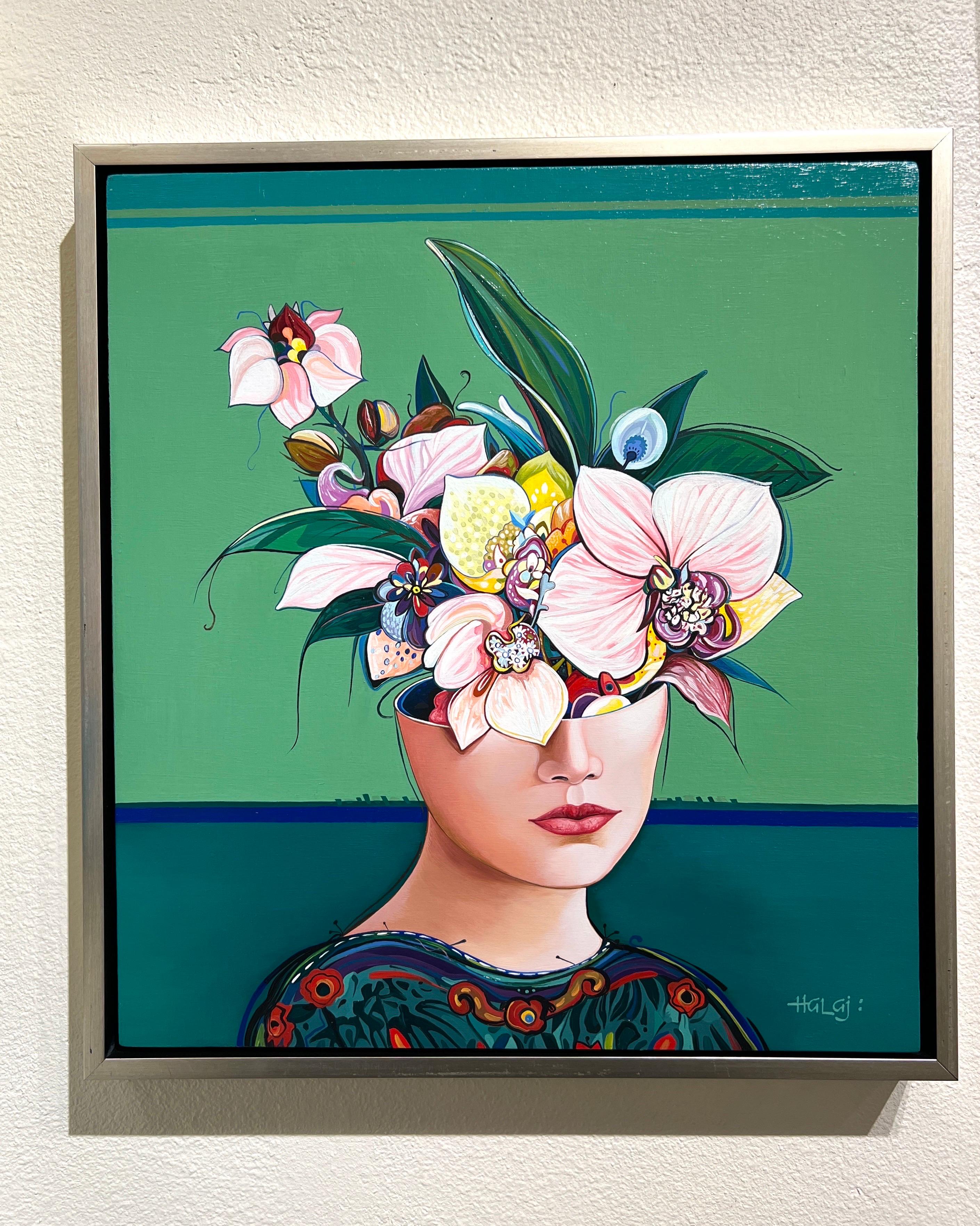 Symbolist Floral Portrait, Contemporary look portrait of flowers. - Painting by Minas Halaj 