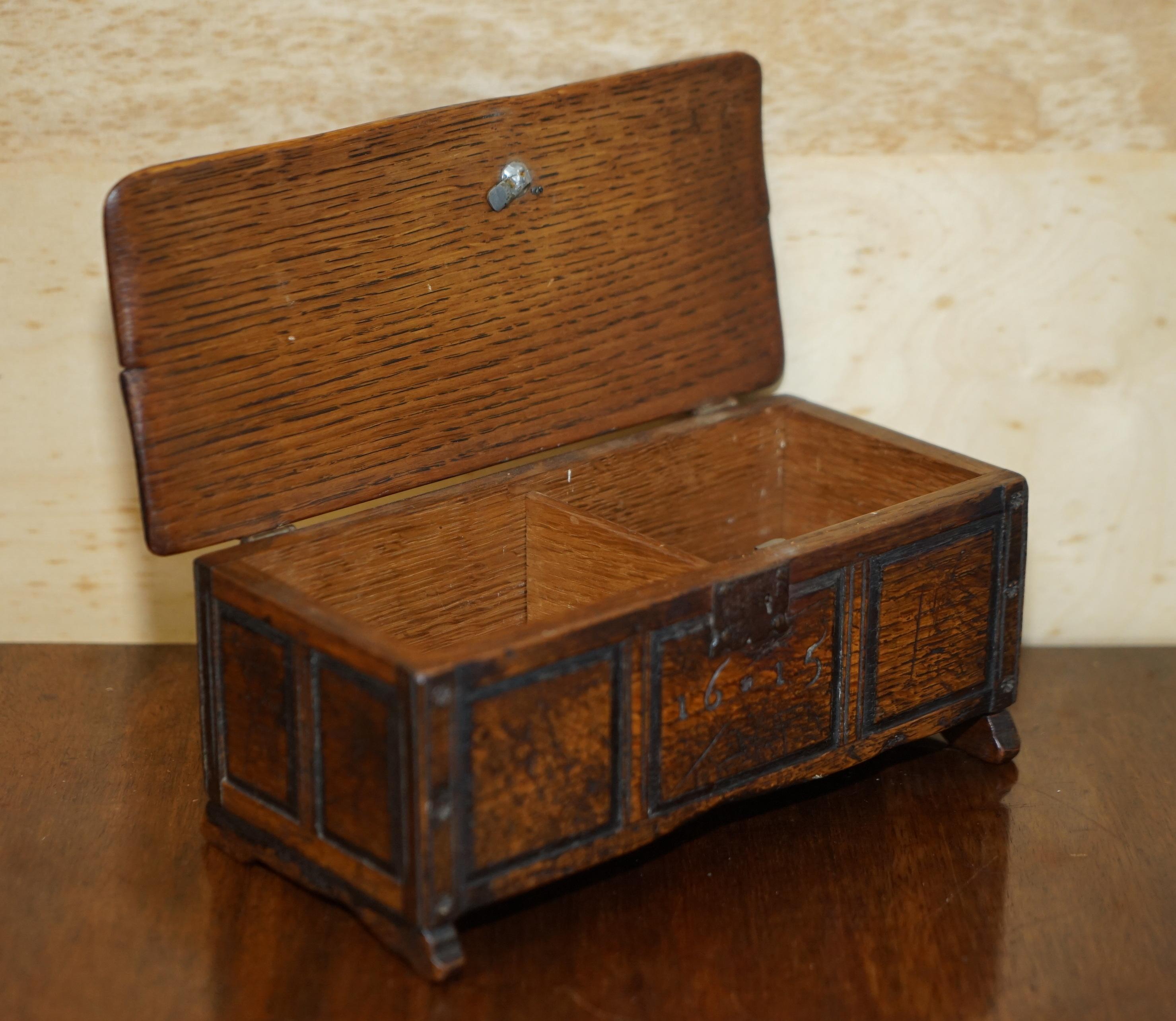 MINATURE 1615 DATED CARVED COFFER SIX PLANK CHEST DOLLS HOUSE ANTiQUE FURNITURE 6