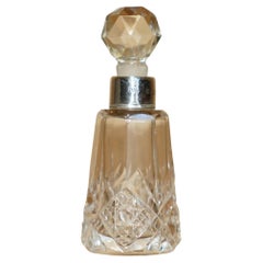 MINATURE 1929 ANTIQUE PERFUME BOTTLE FLASK CUT GLASS CRYSTAL STERLiNG SILVER