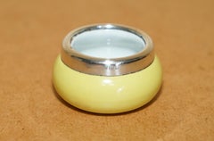 MINATURE HENRY PERKINS & SONS ANTIQUE PORCELAIN TRINKET POT STERLING SiLVER TRIM