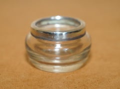 MINATURE HENRY W BATTY & SONS ANTIQUE GLASS TRINKET POT STERLING SILVER TRiM