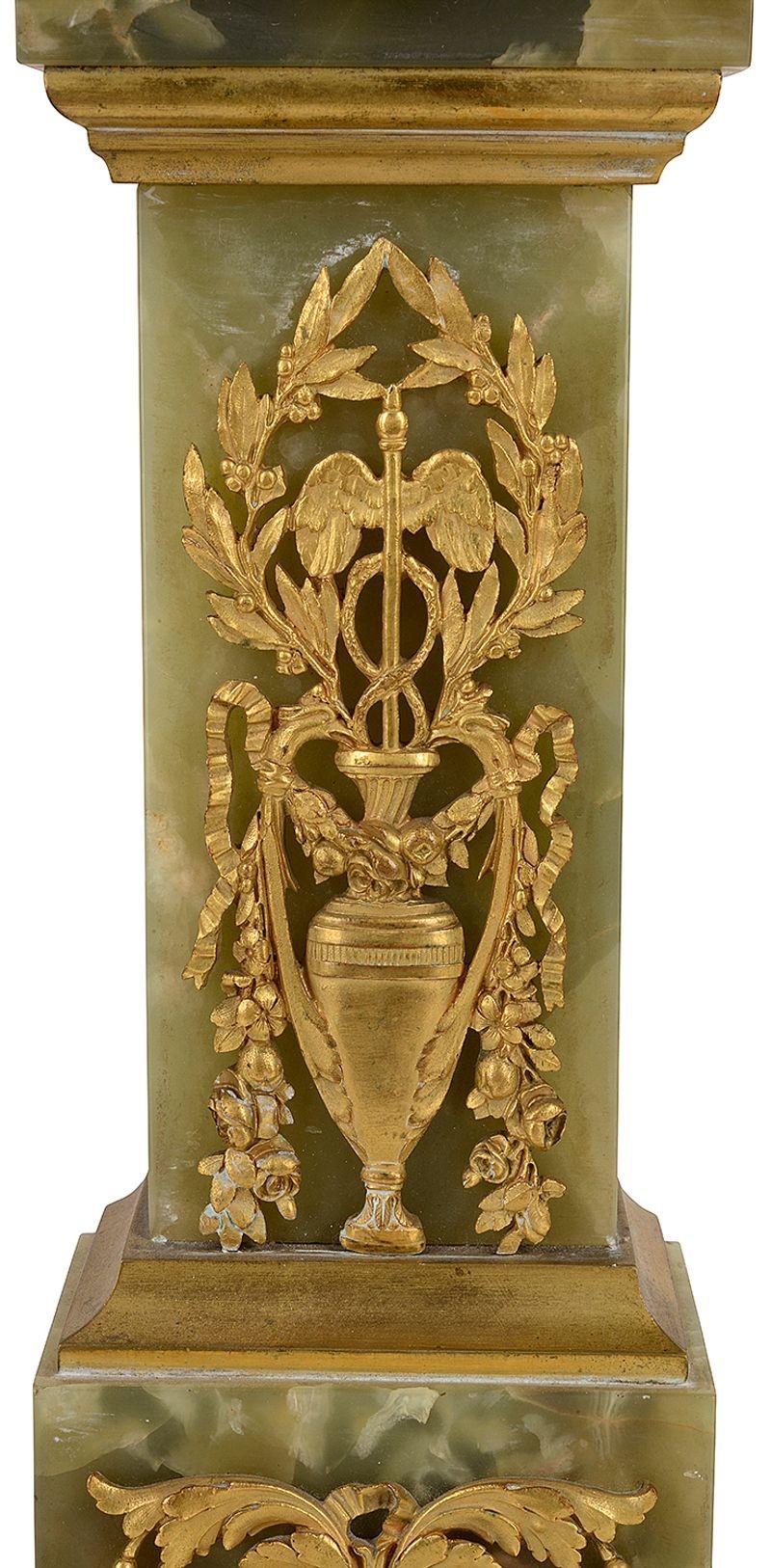 Empire Revival Minature Onyx + Ormolu Table/Mantel Clock, Late 19th Century For Sale