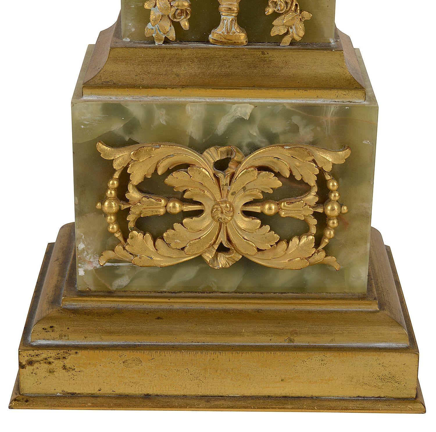 French Minature Onyx + Ormolu Table/Mantel Clock, Late 19th Century For Sale