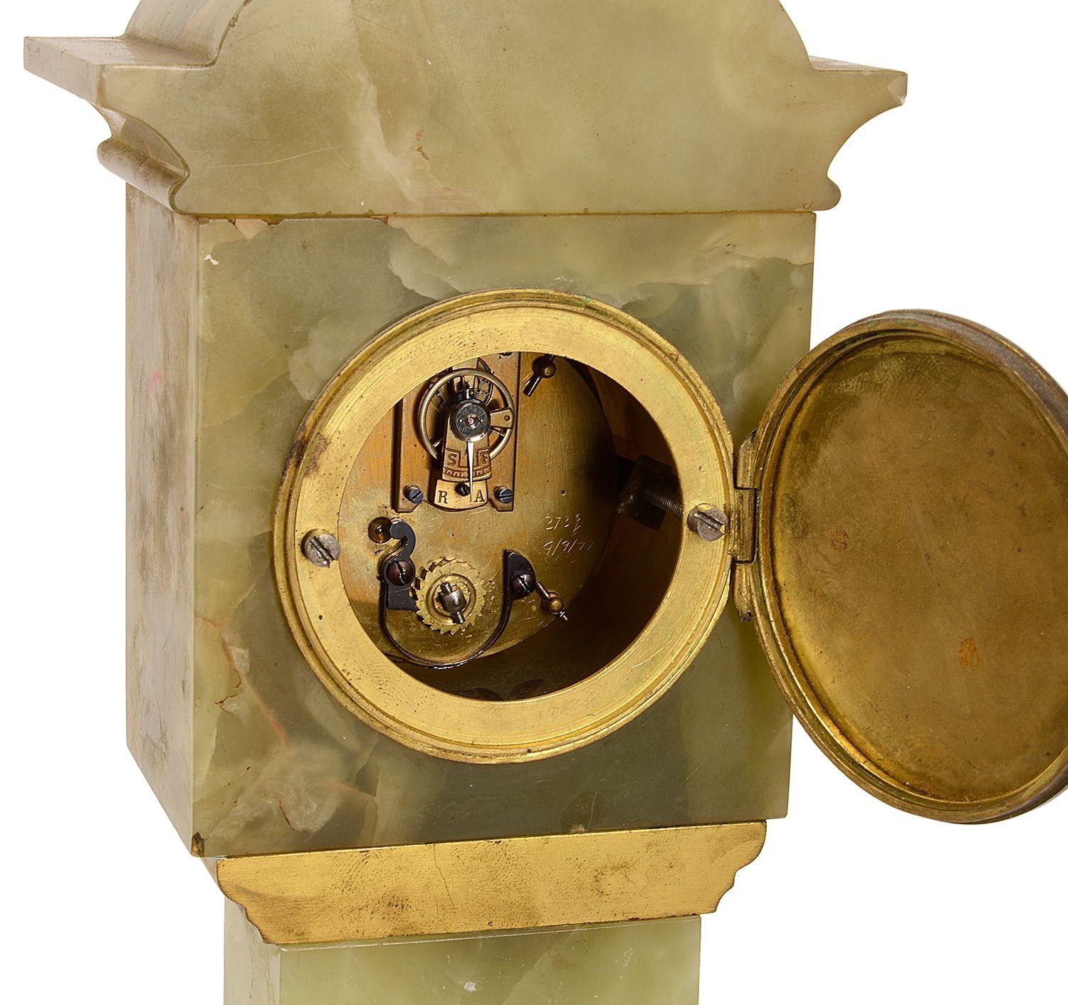 Minature Onyx + Ormolu Table/Mantel Clock, Late 19th Century For Sale 2