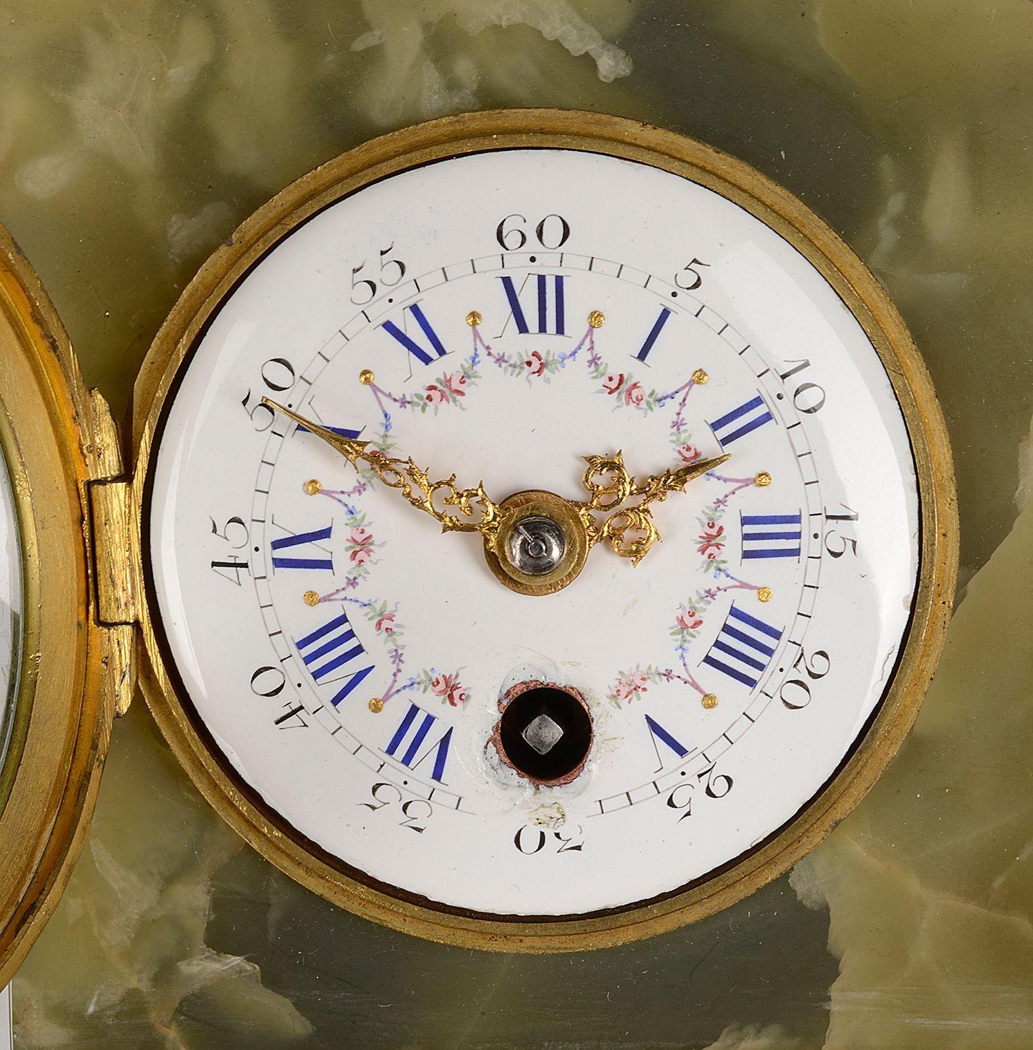 Minature Onyx + Ormolu Table/Mantel Clock, Late 19th Century For Sale 3