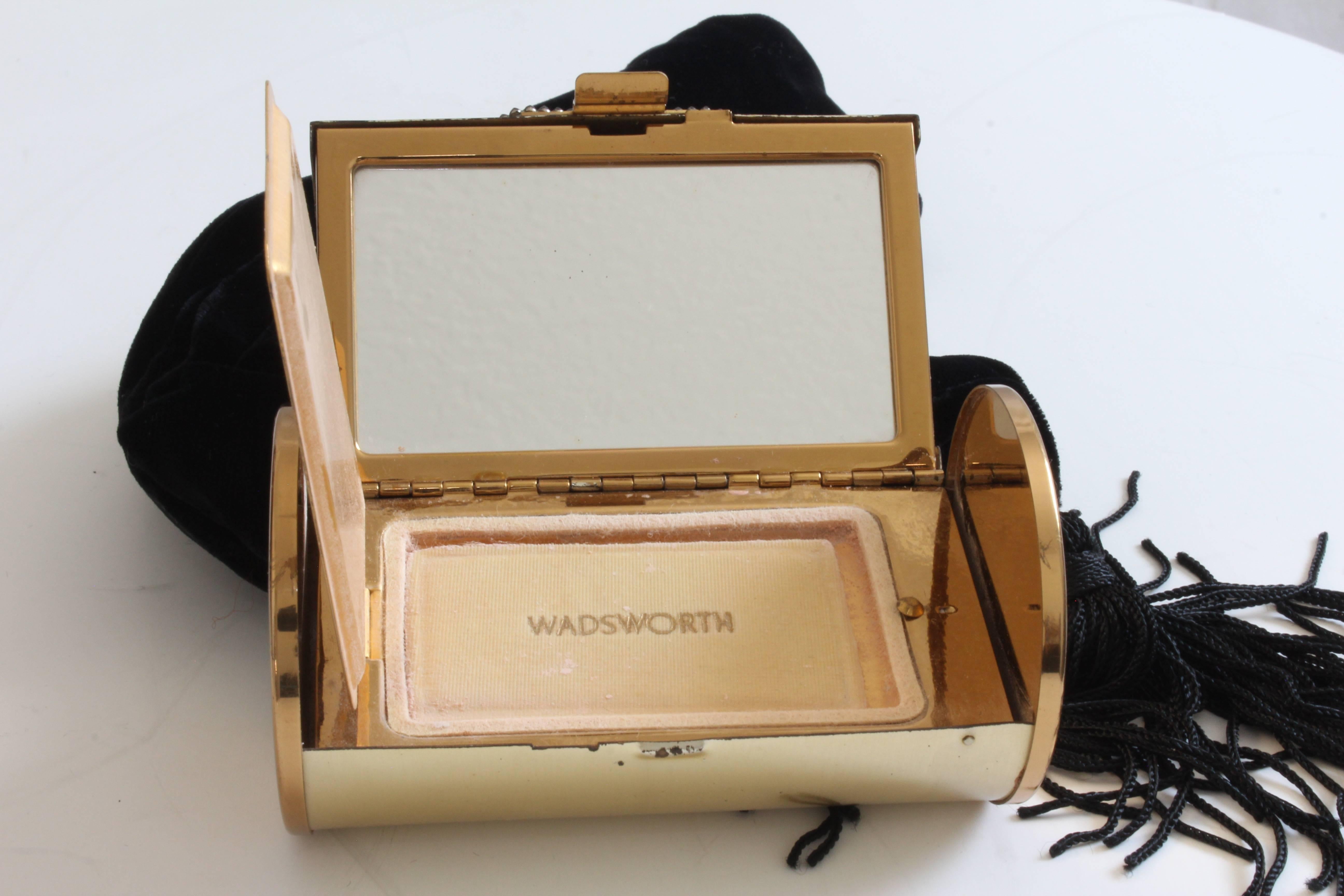 Minaudière Gold Metal Make Up Clutch + Comb Black Evening Pouch by Wadsworth 60s 6