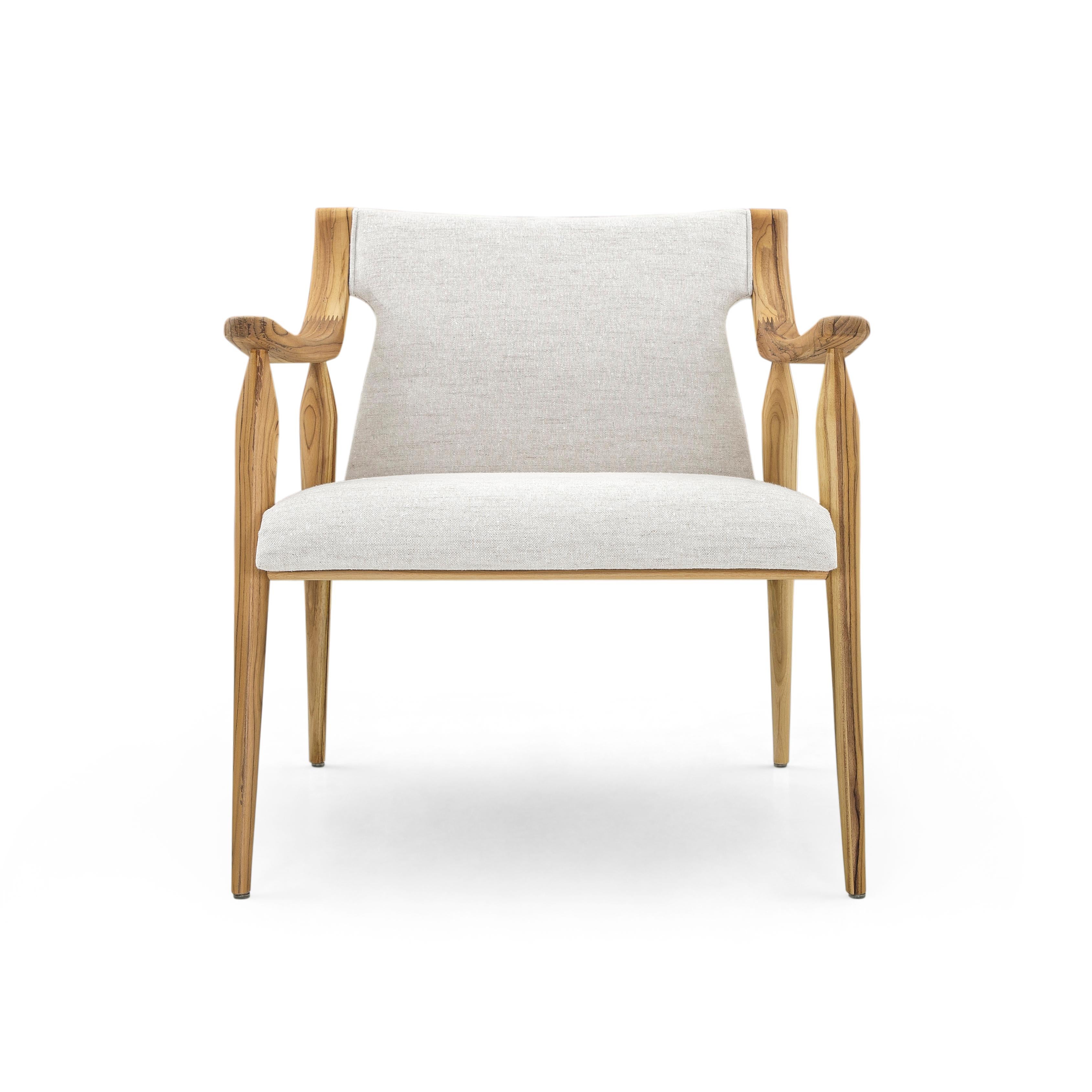Mince Armchair Featuring Curved Arms and Spindle Legs in Teak Wood Finish In New Condition For Sale In Miami, FL