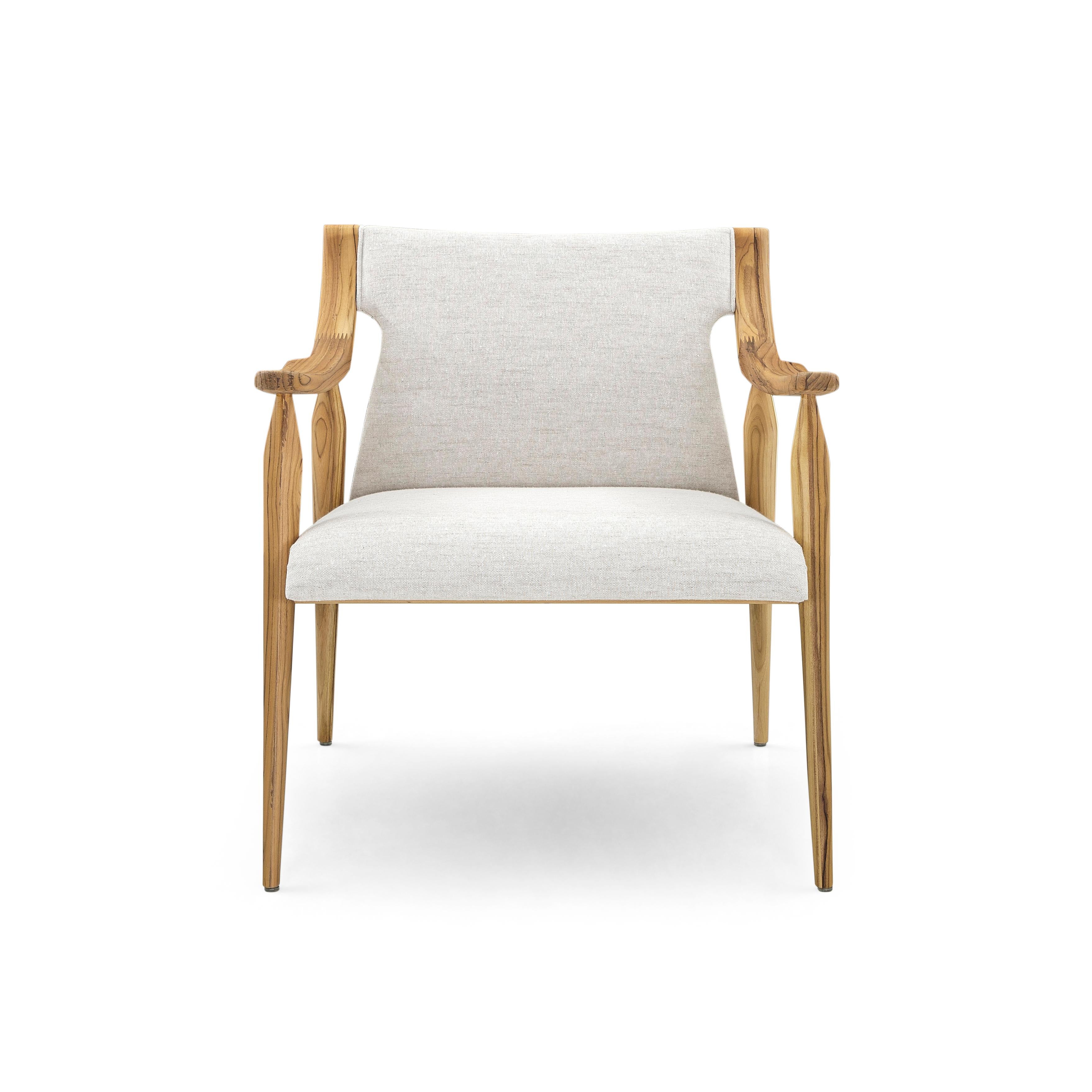 Mince Armchair Featuring Curved Arms and Spindle Legs in Teak Wood Finish For Sale 2