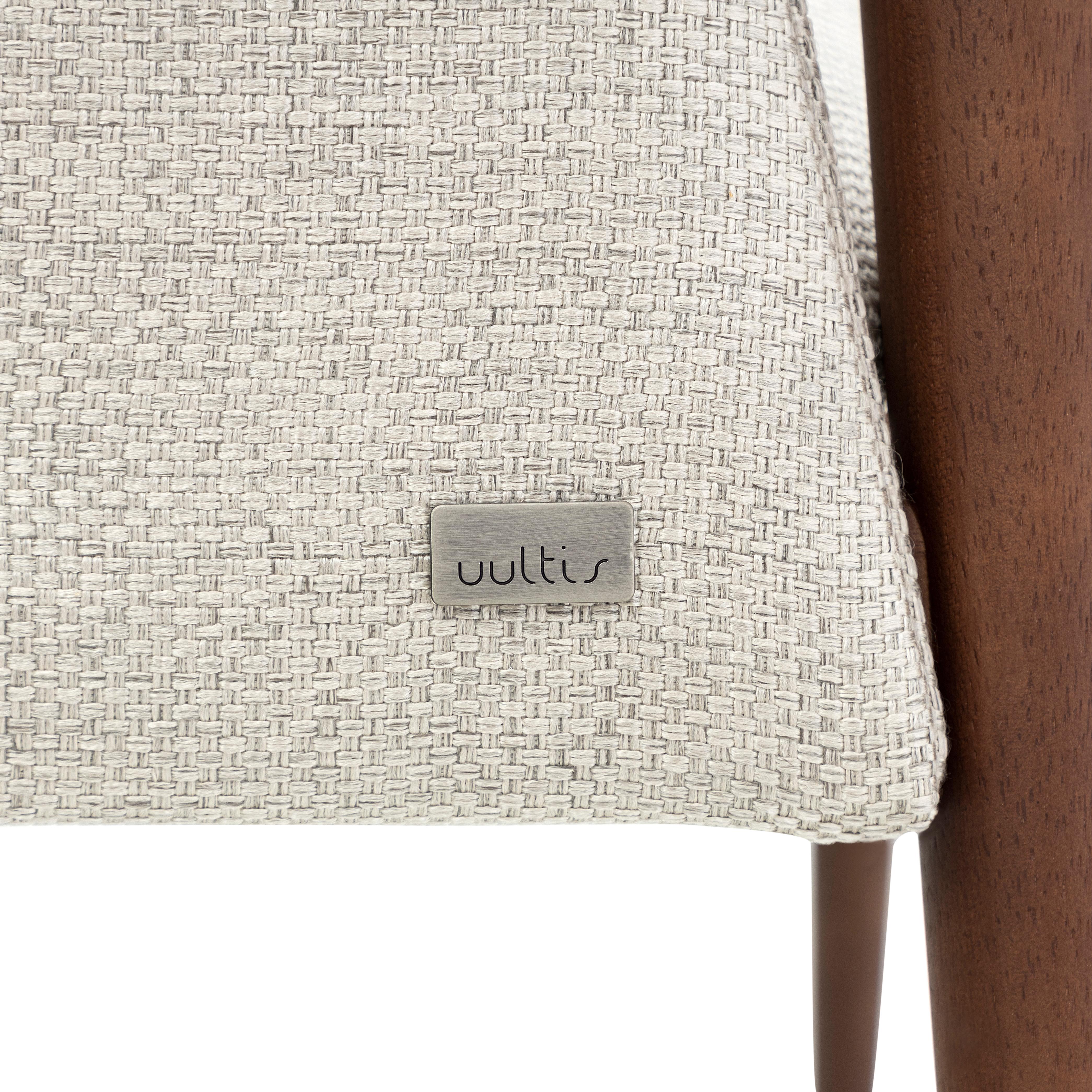 Contemporary Mince Armchair Featuring Curved Arms and Spindle Legs in Walnut Wood Finish