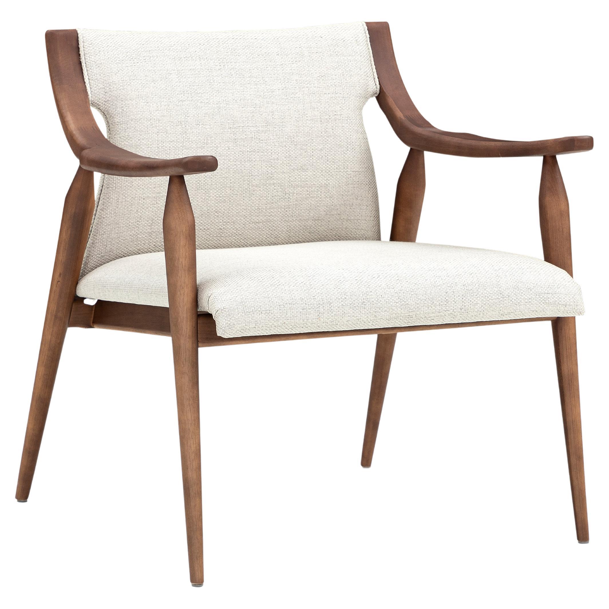 Mince Armchair Featuring Curved Arms and Spindle Legs in Walnut Wood Finish For Sale